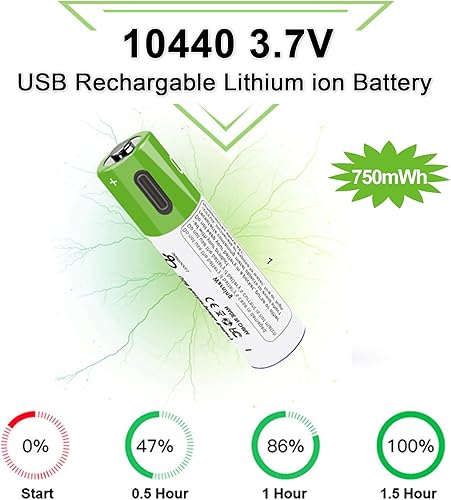 Vista 37 de Paquete de 4 baterías C, baterías recargables C, baterías de tamaño C de 5000 mWh, 4 unidades, baterías de iones de litio de 1.5 V, 4