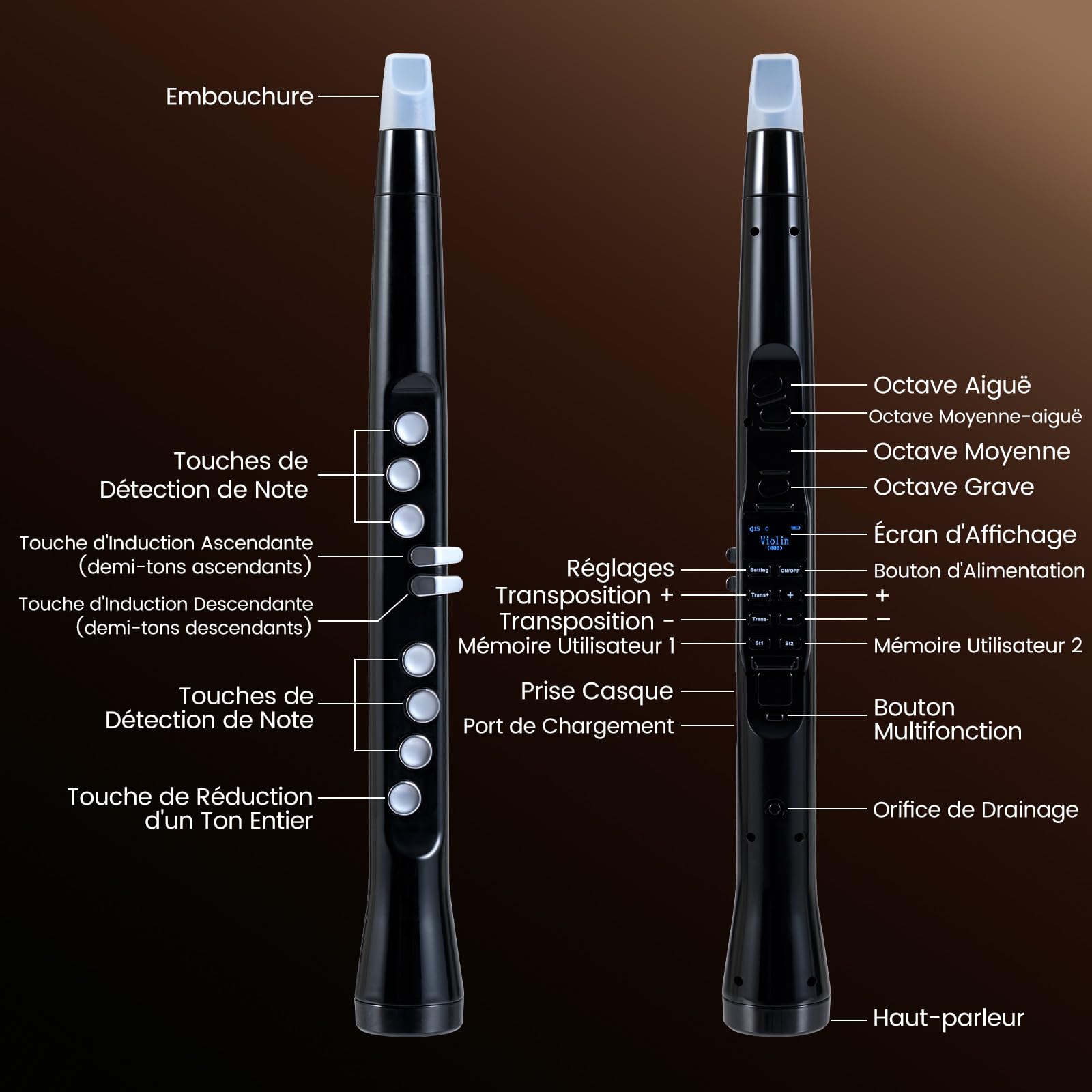 COSTWAY Saxophone Electronique MIDI avec 100 Tons & 2 Doigtés, Instruments à Vent Numériques avec 32 Sensibilités de Soufflage & 2 Becs, Haut-parleur 3W & Sac de Transport pour Débutants