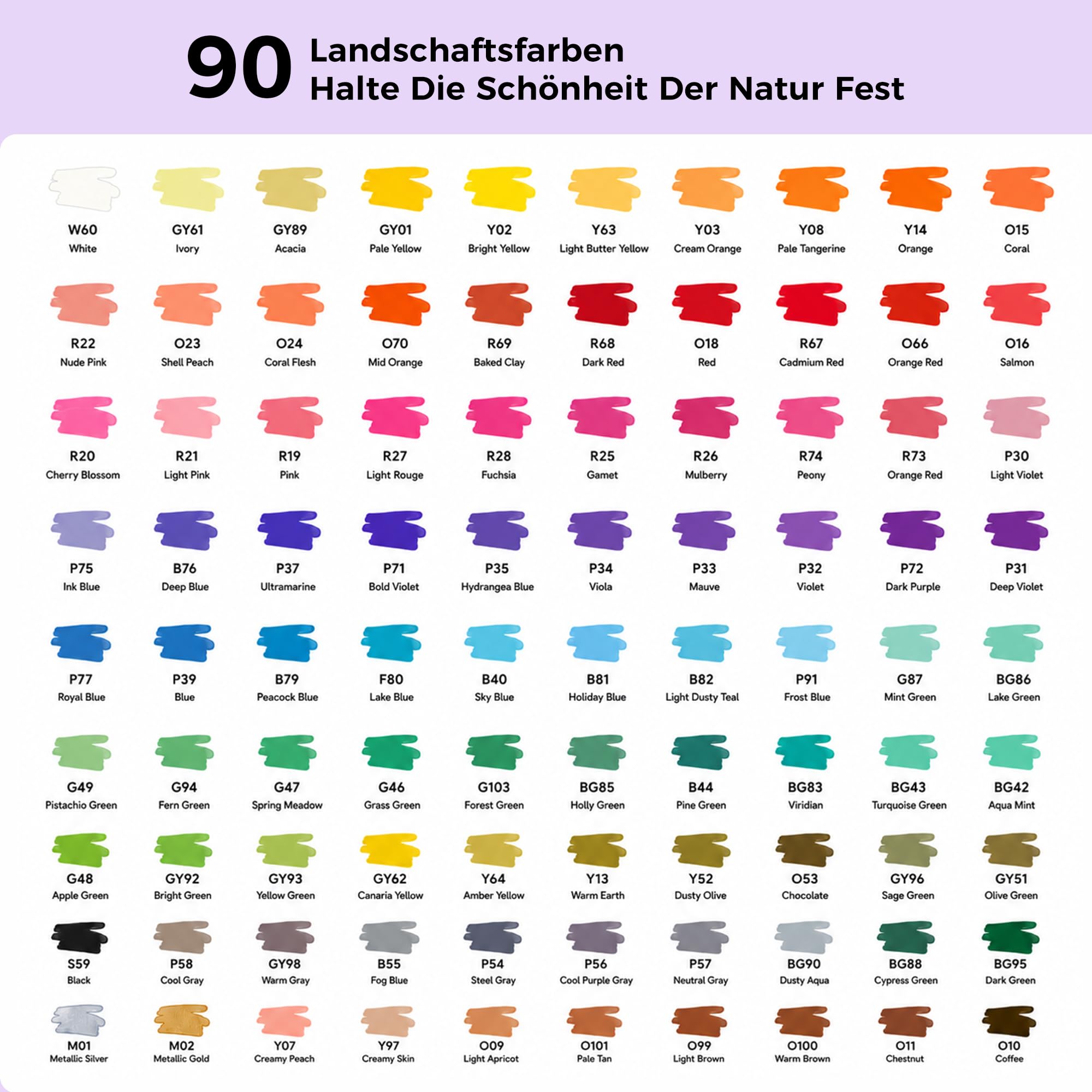 90 Farben Acrylstifte Set – Landschafts- & Naturfarben mit Pinselspitze & Auto-Tintensteuerung, Wasserbasiert & Deckend für Glas, Stein, Holz & Leinwand – für Künstler & DIY-Liebhaber
