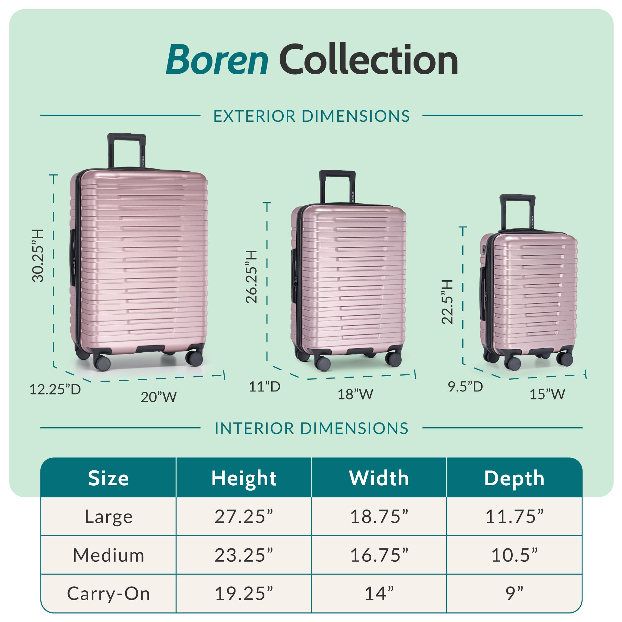 U.S. Traveler Boren - Equipaje de Viaje Resistente expandible con 8 Ruedas giratorias, orquídea, Juego de 2 Piezas