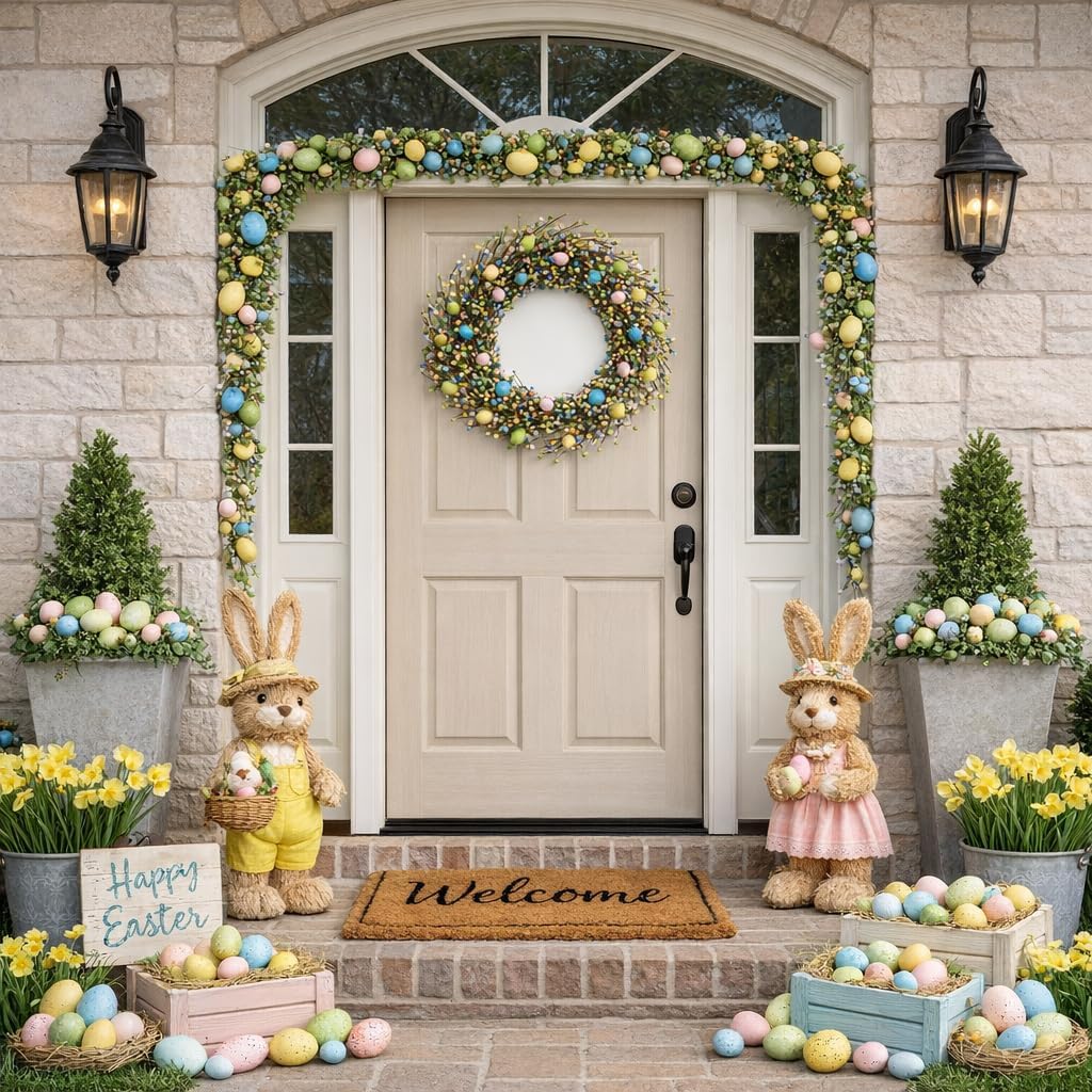 26 Inch Spring Easter Colorful Egg Wreath for Front Door, Colorful Home Decoration Easter Eggs and Berries Wreath for Indoor and Outdoor Use
