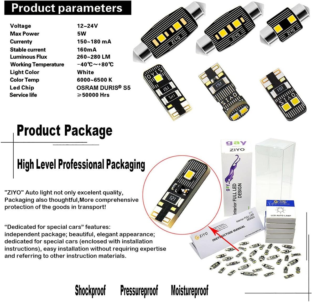 ZIYO ZPL4111 - (19 Bulbs) LED Interior Light Kit Replacement for Maserati GranTurismo 2007-2019, 6000K Xenon White Dome Light Bulbs Upgrade Error Free