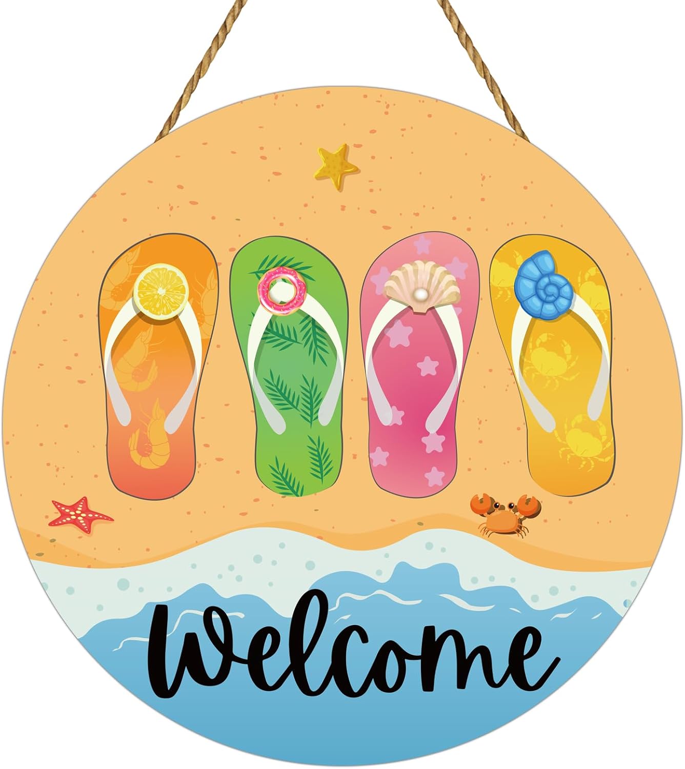 Summer Decorations for Home Summer Door Decor Beach Flip Flop Hanging Decorations Wooden Front Door Hanger Pool Decorations Welcome Sign for Office Porch Wall Indoor Home Decor