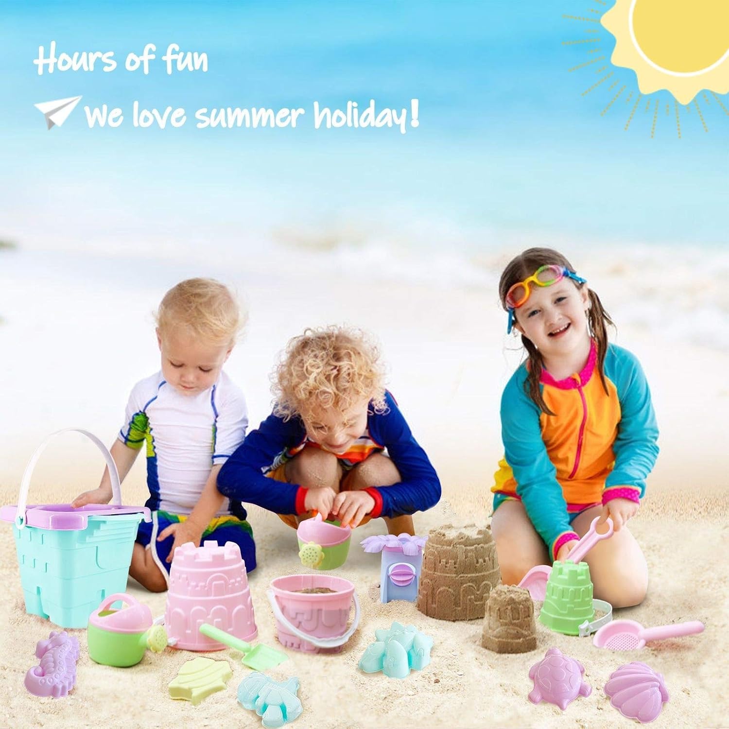 Beach Toys Kids Sand Toy Set,33 PCS Including Beach Bucket, Water Wheel, Watering Can, Shovel, Rake, Sea Animal Molds and Storage Bag, Eco-Friendly Sandbox for Toddlers Kids Outdoor Toys : Toys & Games