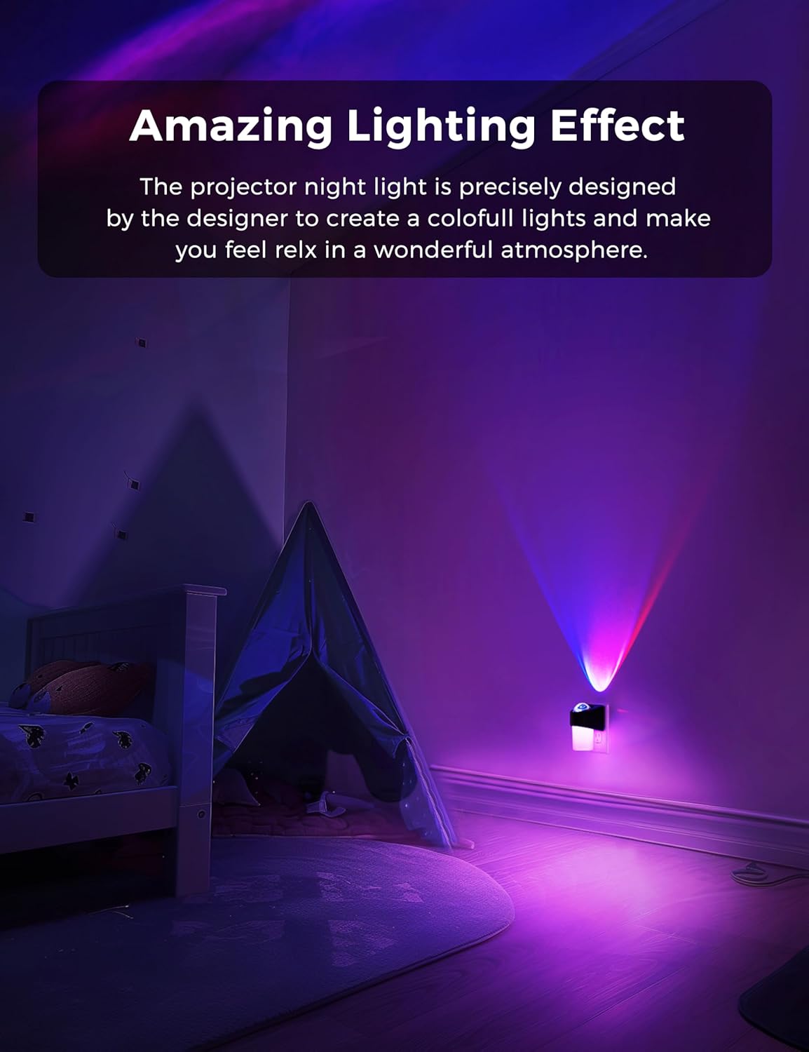 L LOHAS LED Projector Night Light Plug in Night Lights Plug into Wall with Dusk to Dawn Sensor, 8 RGB Color and Dynamic Mode, 2 Pack