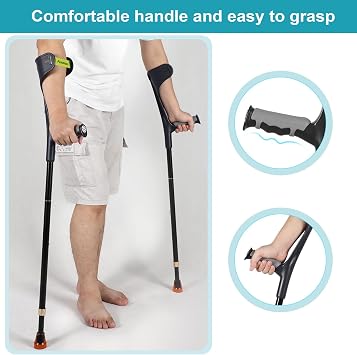 Forearm Crutches Pair, Folding Forearm Crutches Adults Lightweight Adjustable, with Rubber Handles, Comfortable Grip and Wear-Resistant