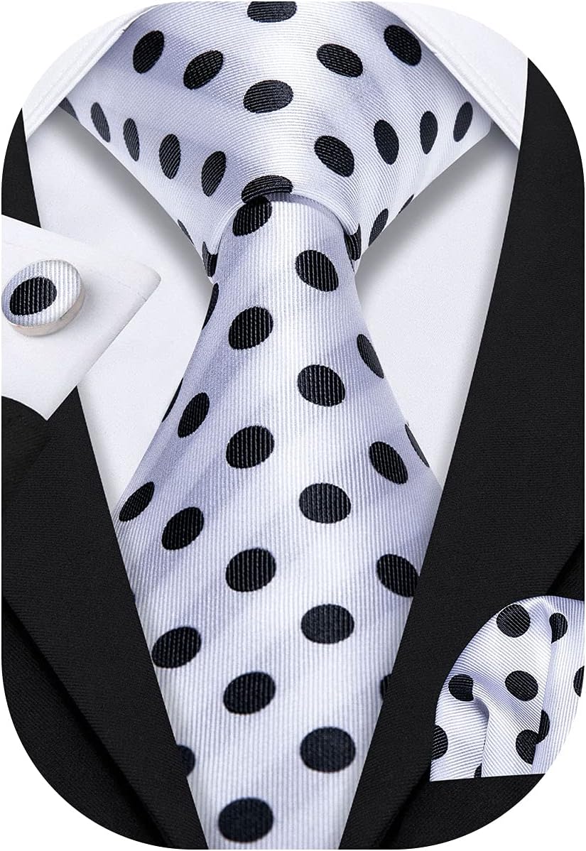 Barry.Wang Ties for Men Silk Tie Sets Polka Dot Woven Necktie Pocket Square Cufflinks Business Wedding