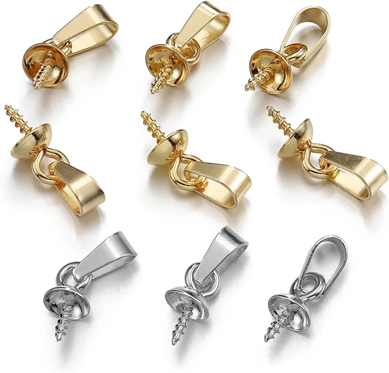 Eye Pins for Jewelry Making 200pcs Stainless Steel Pendant Screw Eye Pins Bail Top Drilled Beads End Caps Charms Connectors for Jewelry Making DIY(8mm)