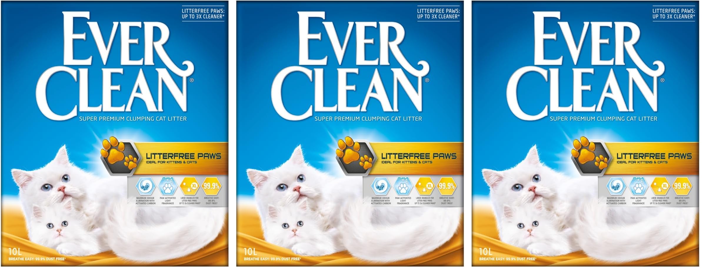 Ever Clean Arena para Gatos Ever Clean Litterfree Paws, 10.litros, Perfumada (Paquete de 3)
