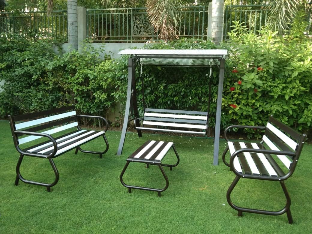 Swing India Outdoor Iron Garden Set - 3 Seater Swing, Benches, Center Table, Sturdy, Stylish, Comfortable Seating for Outdoor Space, Black-image-31