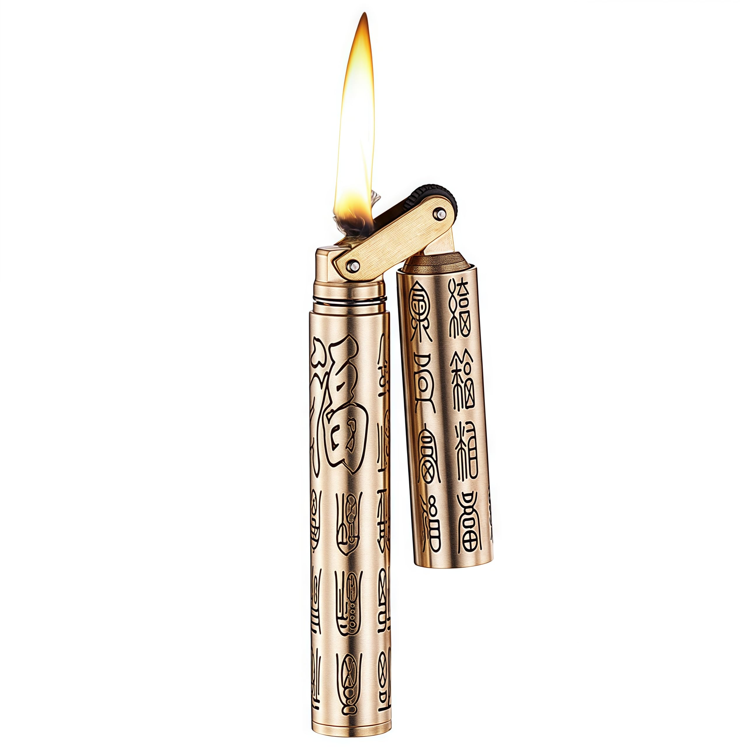 Ewoke Men's Fu Trench Lighter Windproof Vintage Kerosene Lighter Copper Brass Wheel Gift For Dad Father (Fu)