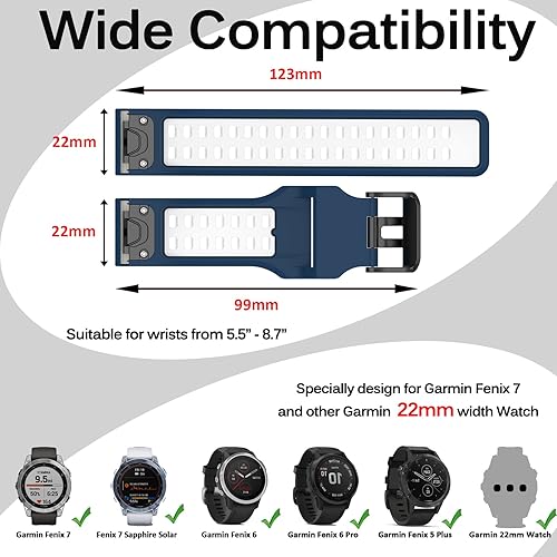 Miniatura 2 de Miimall Correa de repuesto compatible con Garmin Fenix 7, 0.866in de ancho, de silicona suave, impermeable, deportiva para Garmin Fenix 77 Solar7