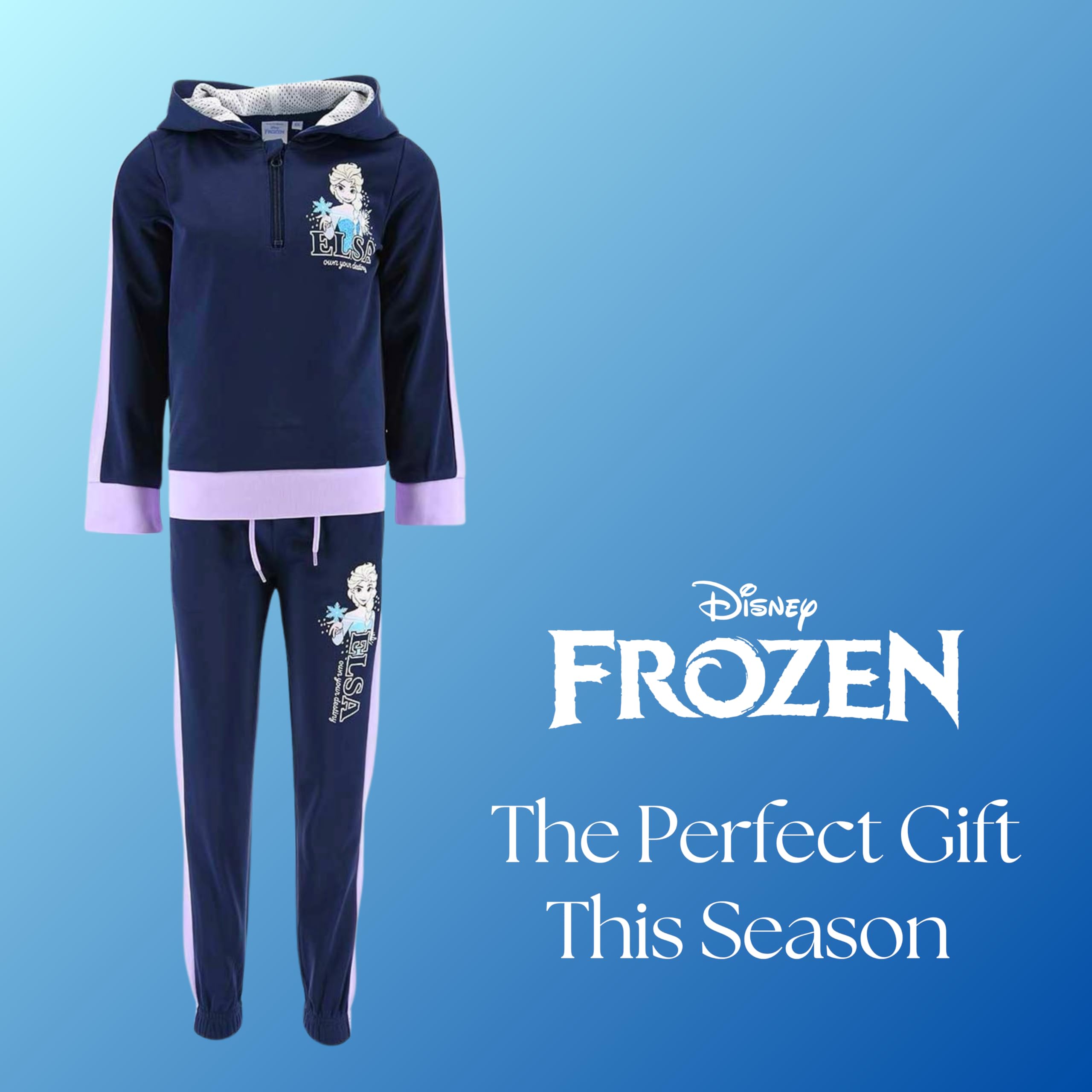 Disney Elsa Chandal para Niñas, Conjunto 2 Piezas para Niñas, Traje Deportivo Azul, Frozen Sudadera con Capucha y Pantalones, Tallas 3 a 8 Años