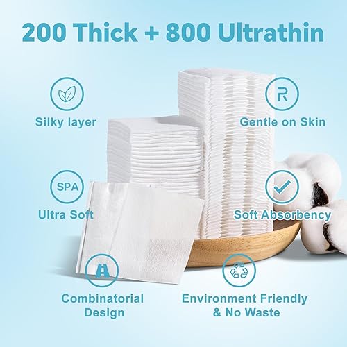 Miniatura 9 de Almohadillas cuadradas de algodón para la cara (475 unidades)  100% algodón puro, almohadillas desmaquillantes suaves sin pelusa para uso facial y