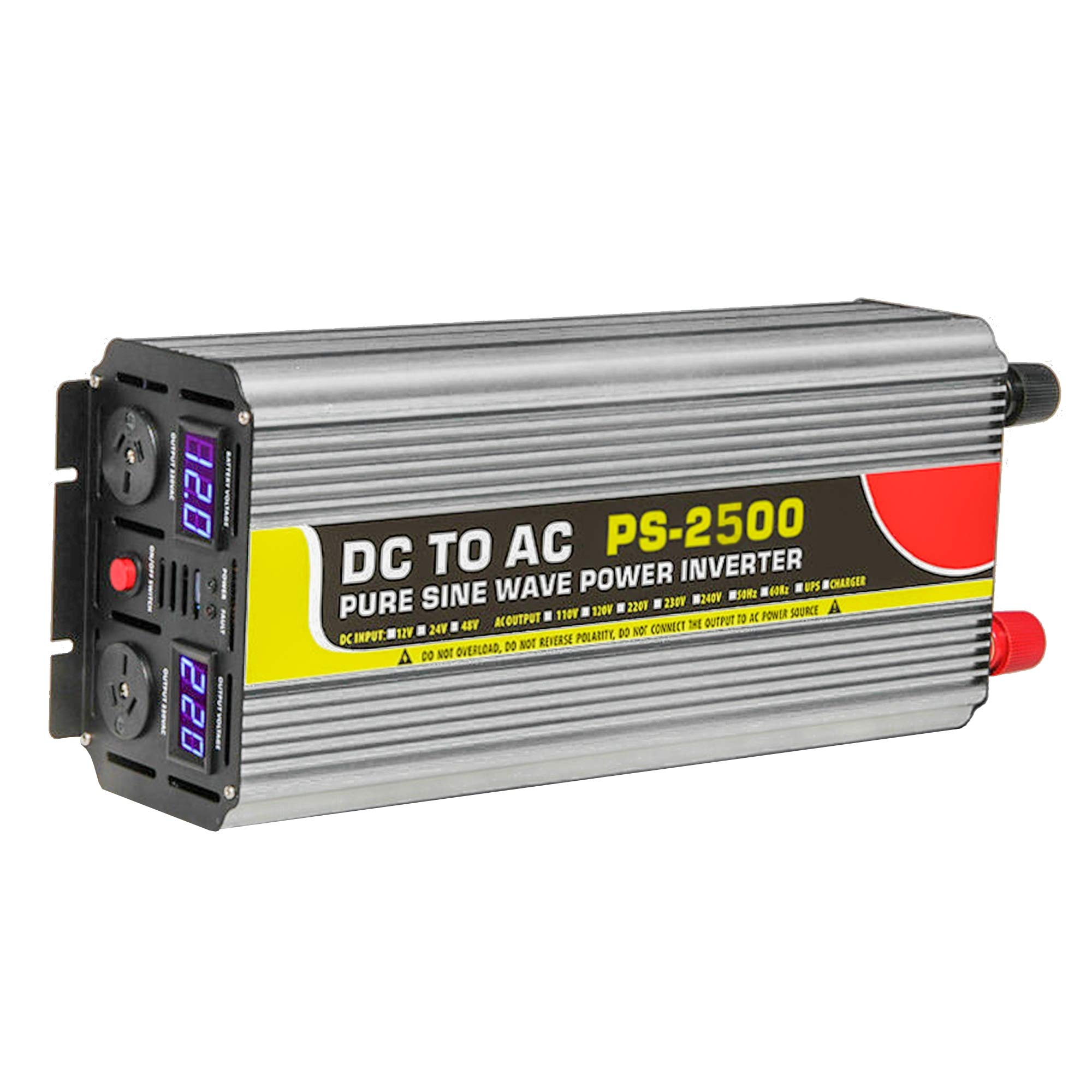 2500W Pure Sine Wave Inverter, 12V/24V/48V/60V/72V DC to 220V AC with LED Display, 5000W Surge Power