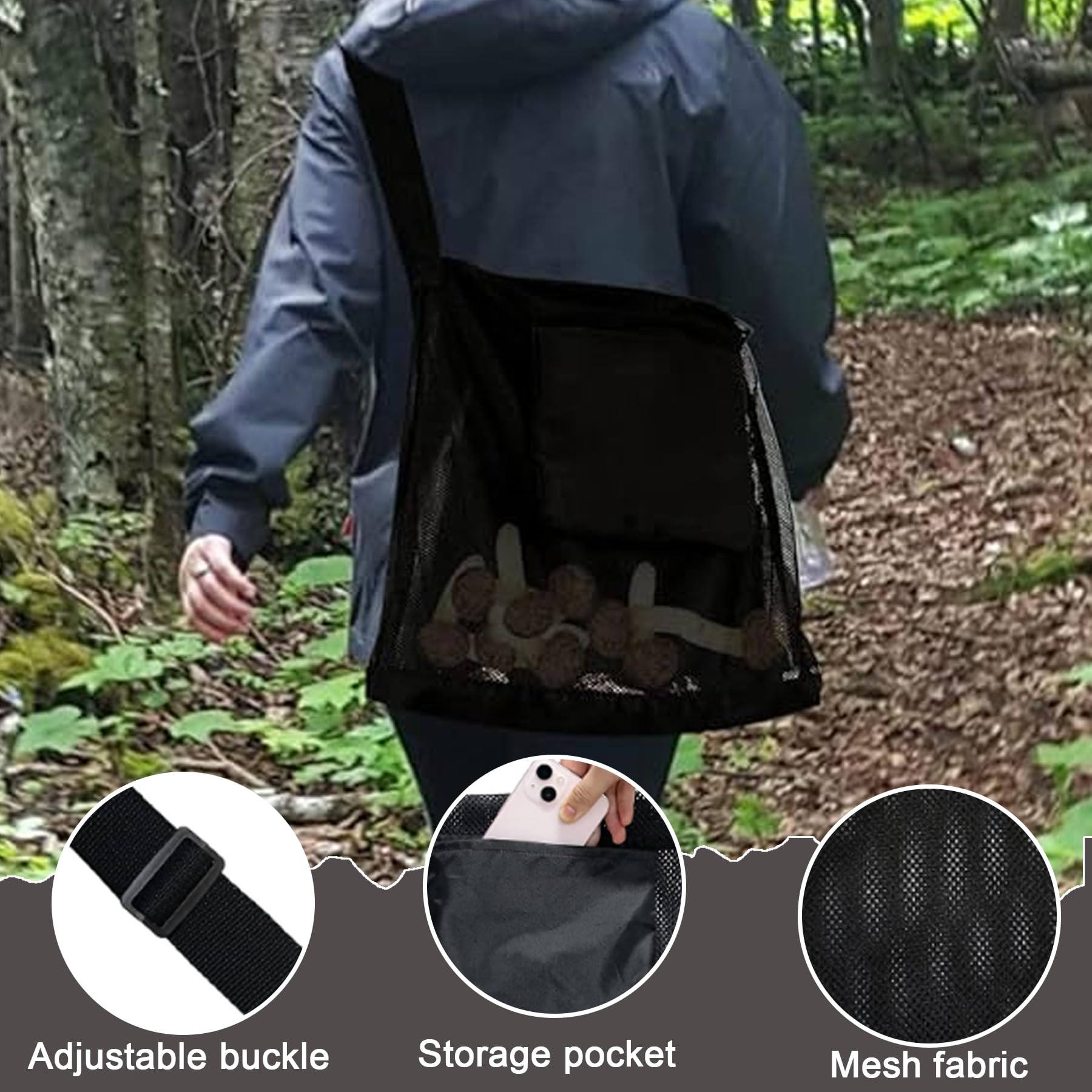 Borsa Rete Per Raccolta Funghi - Tracolla Regolabile, Leggera E Traspirante - Foto 3