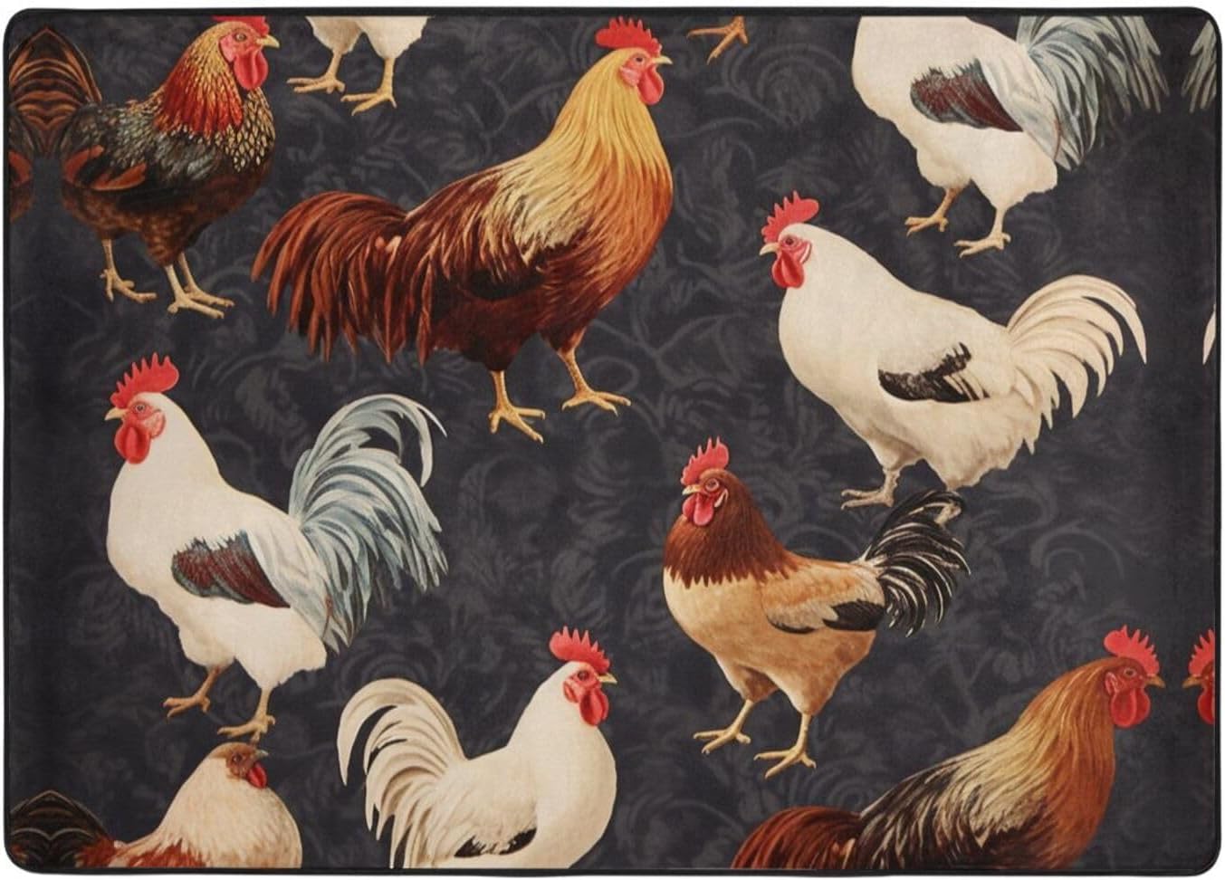 Flannel Non-Slip (French Roosters) Rug Pad 80×50in Soft Washable Protective for Hardwood Floors Bedroom Bathroom Living Room