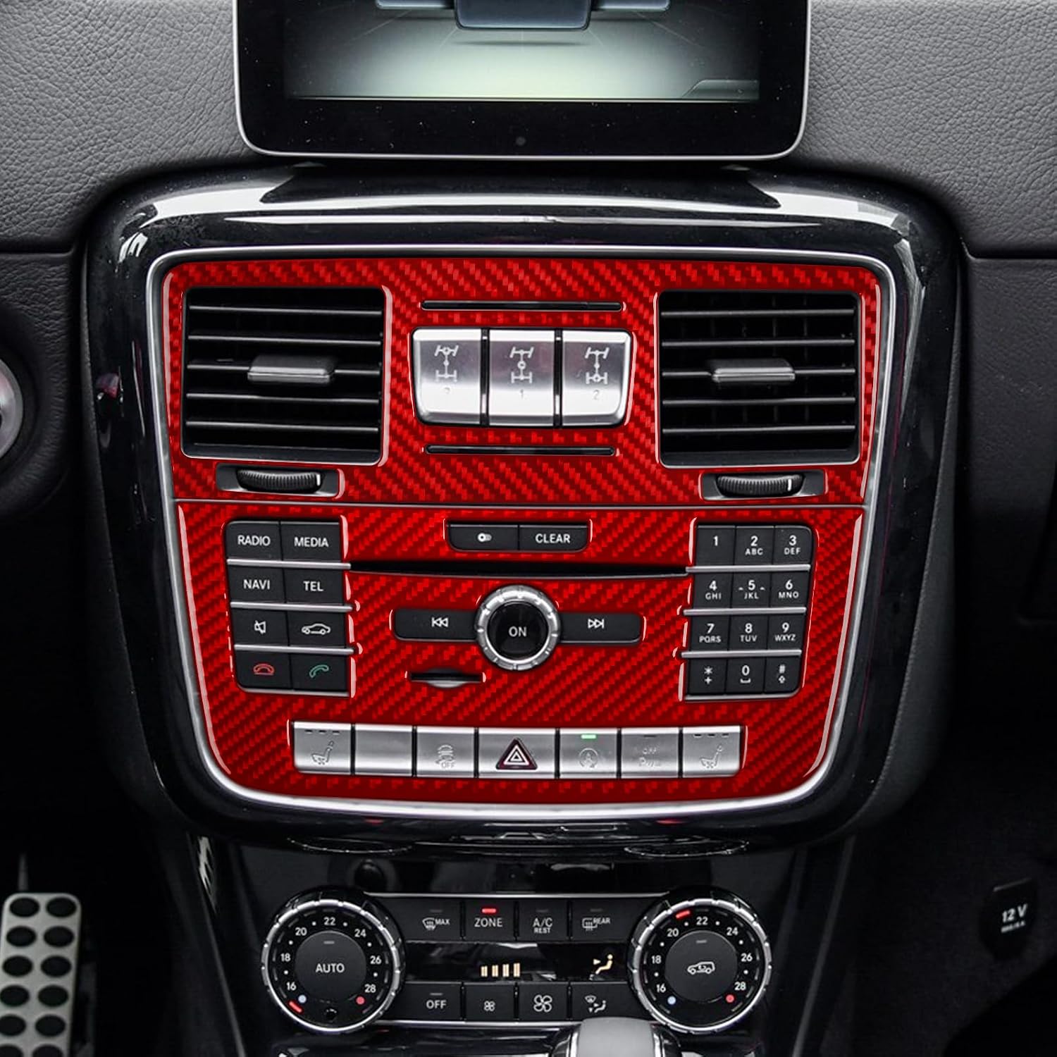 Real Carbon Fiber Compatible with Mercedes-Benz W463 G550 G63 AMG 2014-2018 2015 2016 2017 Accessories Multimedia Button Frame Kit Cover Interior Trim Sticker Decal 2PCs Red