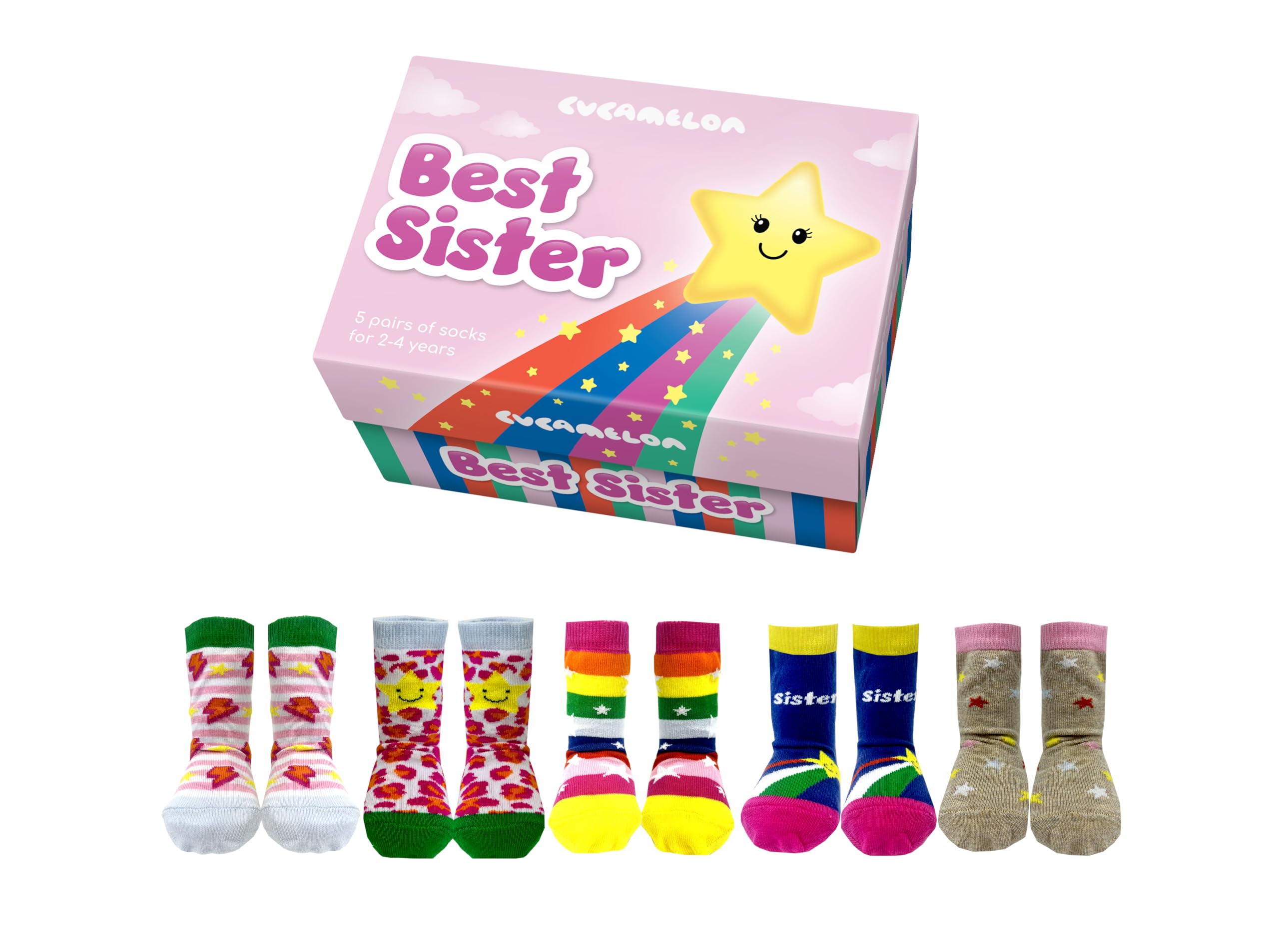 Cucamelon - BIG SISTER SOCKS FOR 2 TO 4 YEAR OLD 5 MATCHING PAIRS