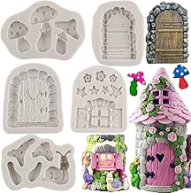 Sijiangmold Enchanted Vintage Fairy Garden Fairy Gnome Home Door Silicone Molds Mushroom Snail Fondant Mold For Cake Decoration Cupcake Topper Candy Chocolate Polymer Clay Gum Paste Set Of 5