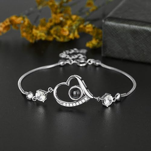 Miniatura 10 de Pulsera de fotos personalizada con diseño de círculo pulsera de proyección de fotos con imagen en el interior collar I Love You pulsera de imagen de