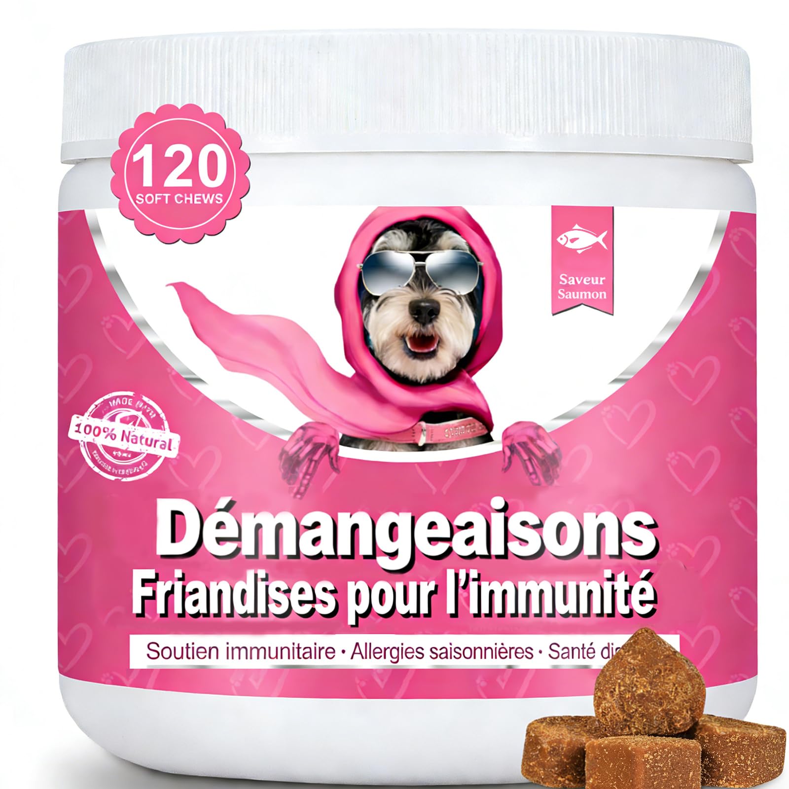 Démangeaisons Chien | 120 Compléments Premium | Réduit Léchages, Grattements & Mordillements | Oméga 3 & Probiotiques | Formule Vétérinaire | Saumon | 300g