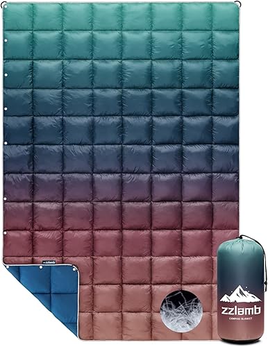 Miniatura 15 de zzlamb Manta de camping de plumón Puffy resistente al agua, manta de viaje de plumón portátil para exteriores, colcha ligera y cálida para sofá