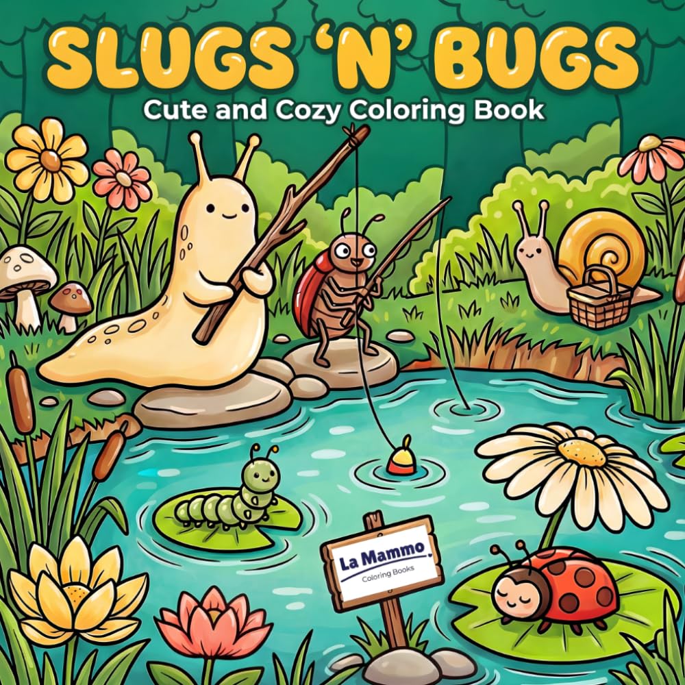 Slugs 'N' Bugs Cute and Cozy Coloring Book: A Cute and Cozy Nature Coloring Book: Adorable Kawaii Insects, Snails, and Forest Scenes for Kids and Adults