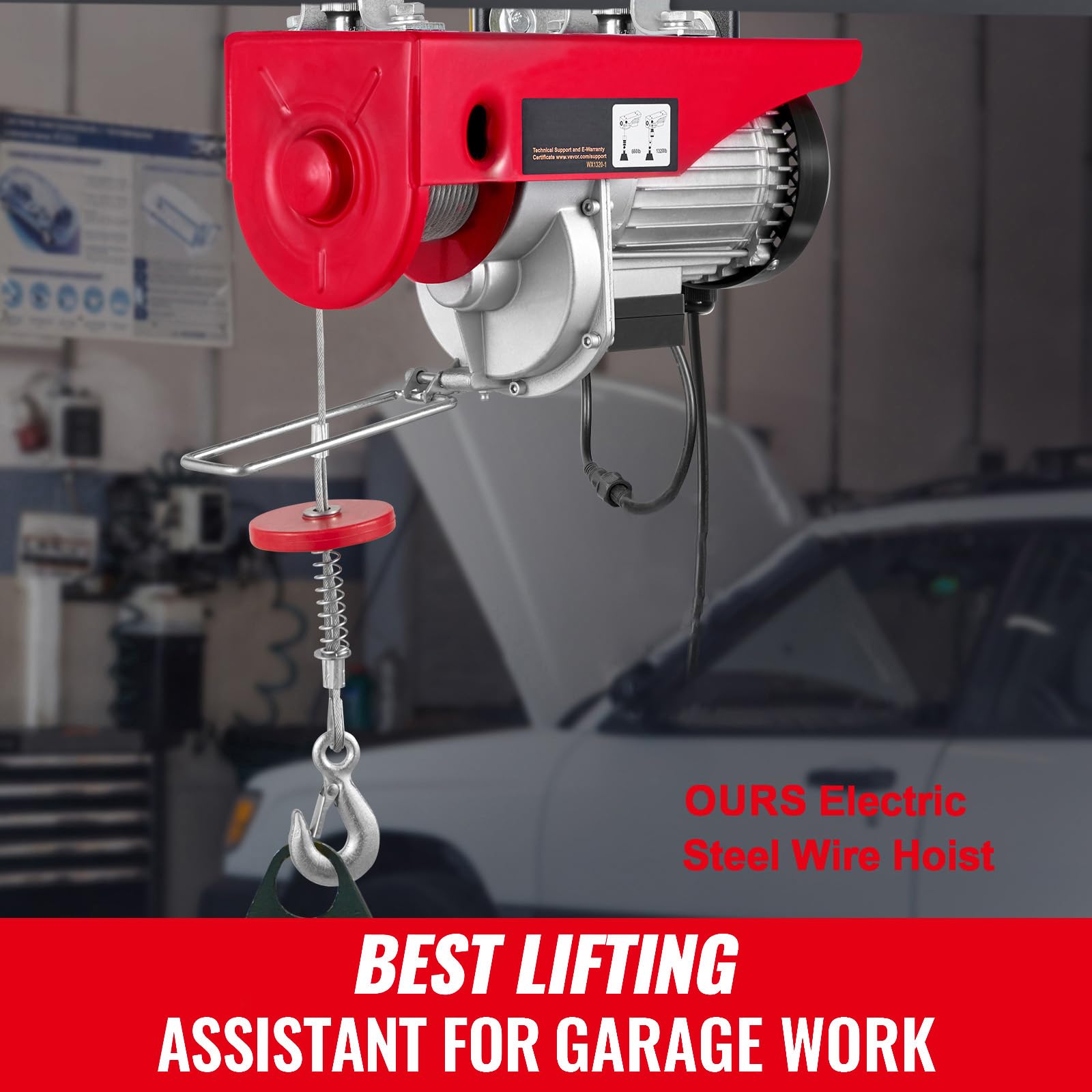 Happybuy 2200 lbs Wireless Attic Lift, 1600W 110V Electric Hoist with Wireless Remote, 40ft Single Cable Lift, Pure Copper Motor, for Garage, Warehouse, Factory Use