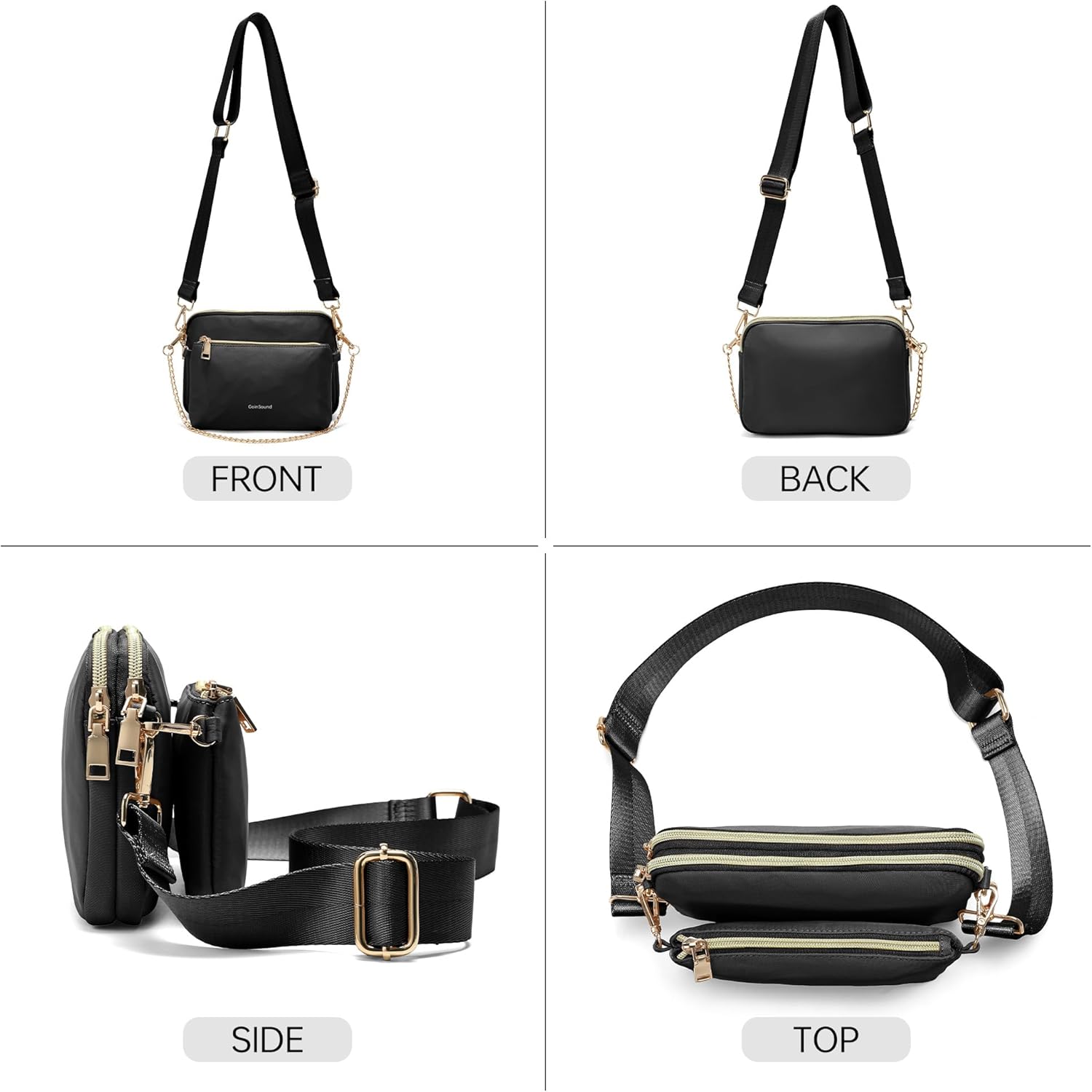 Trendy 3-in-1 Crossbody Bag for Women - Leather & Nylon Multi-Functional Sling Fanny Chest Pack with Gold Hardware