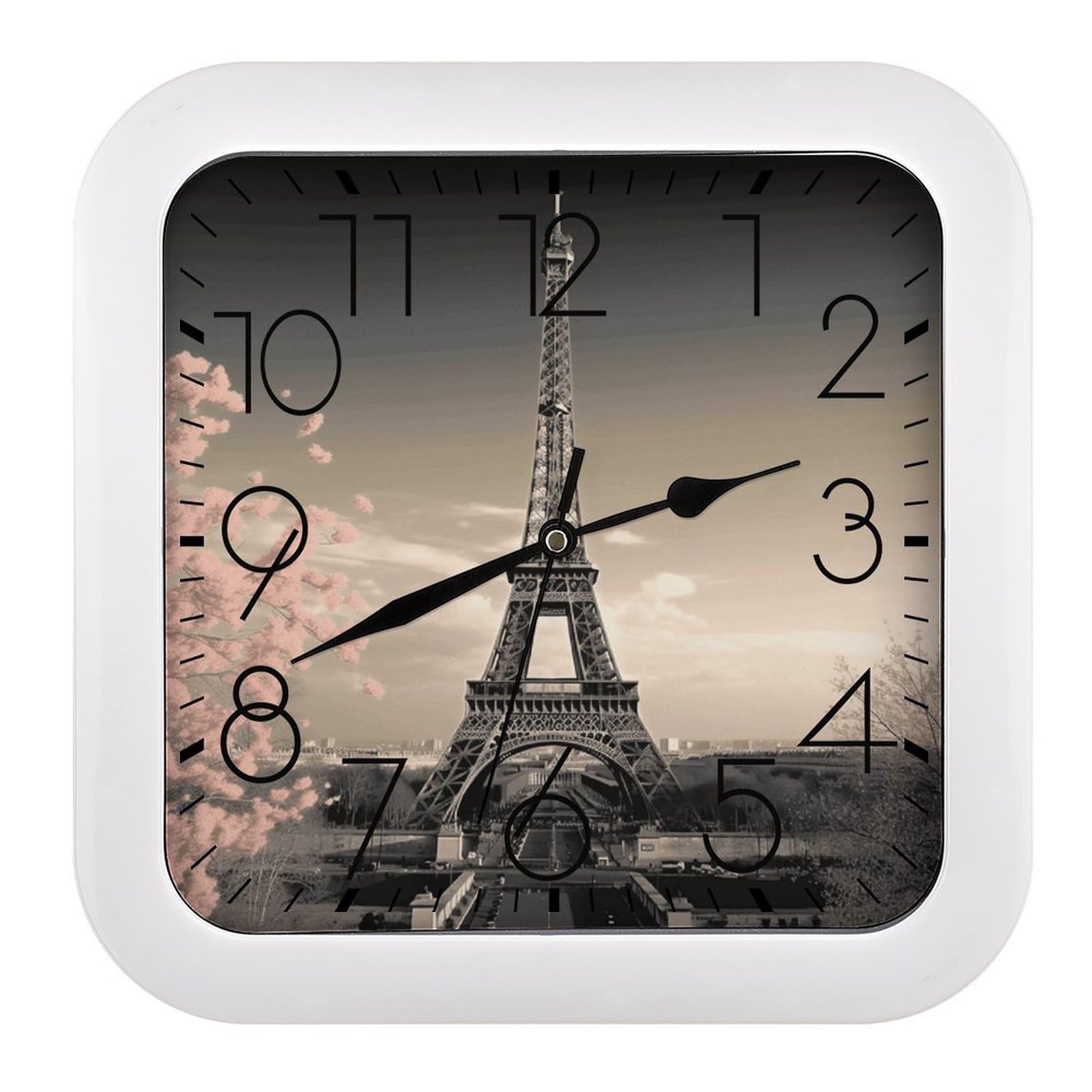LZQPOEAS Paris Tower Square Wall Clock, 10.2 Inch Battery Operated Silent Non-Ticking Wall Clock, Square Analog Decorative Clock for Home Wall Art, Living Room, Bedroom, and Office