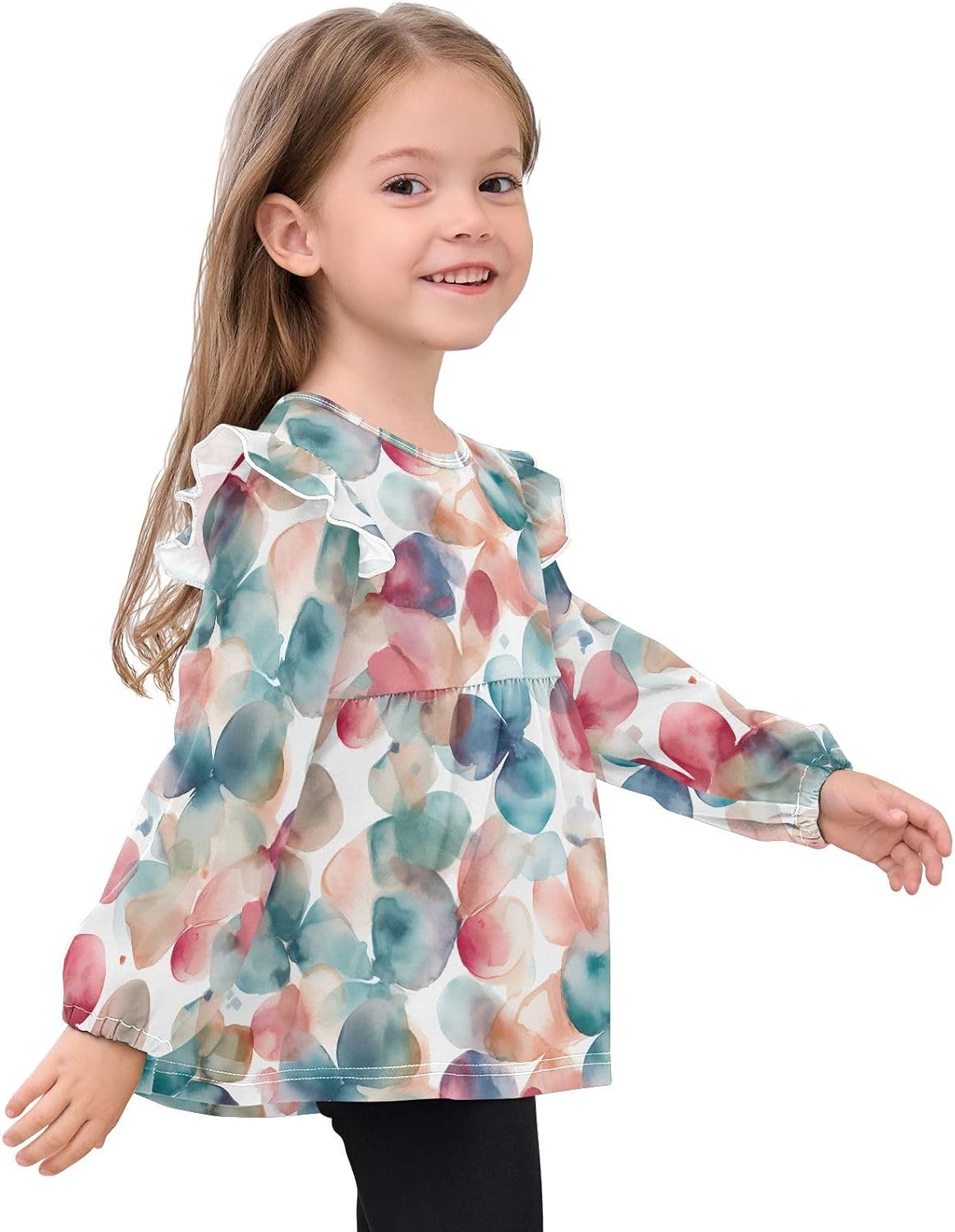 visesunny Toddler Clothes for Girls Green Broken Petal Long Sleeve Fall Shirts Cotton Top with Ruffle Collar