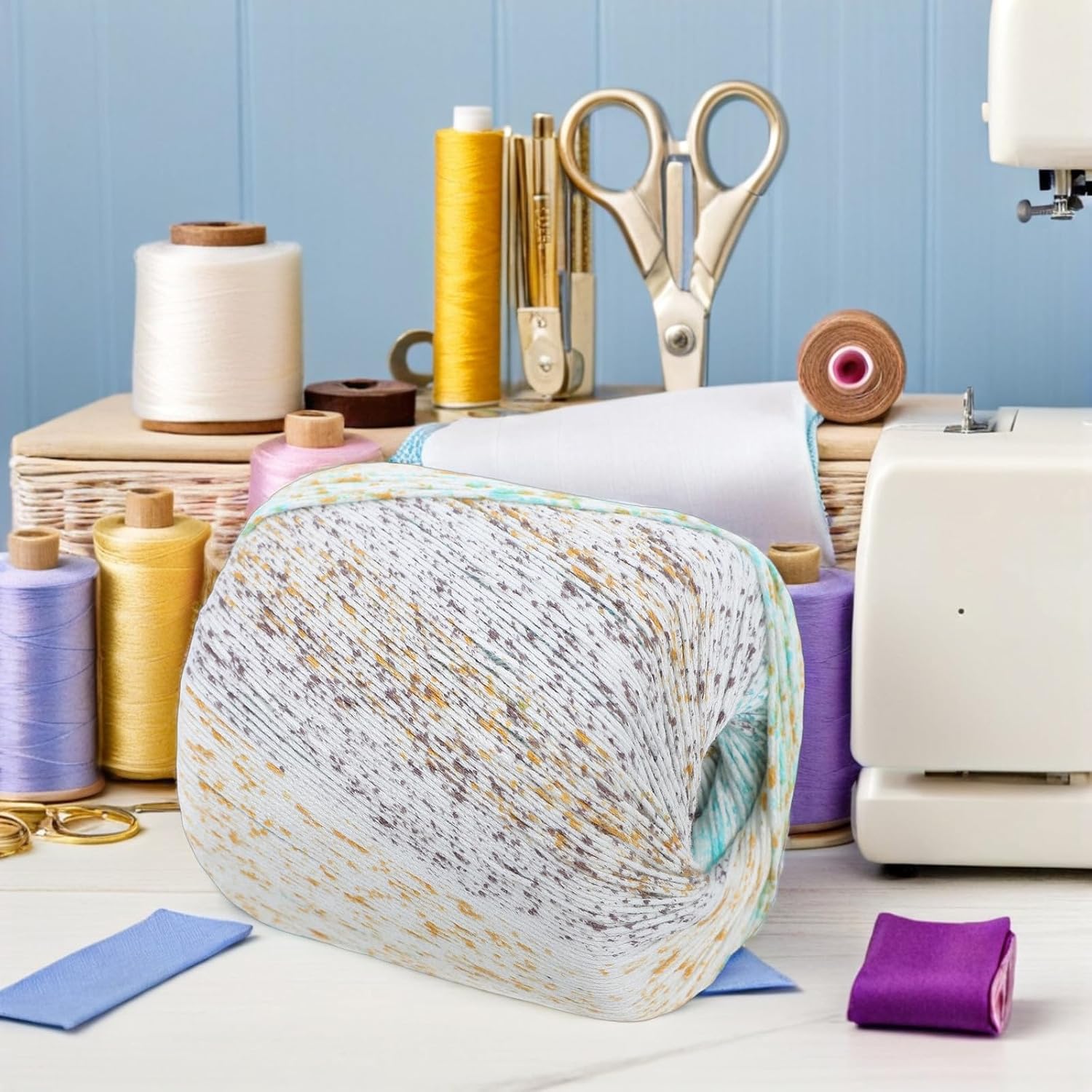 FRCOLOR Handmade Crochet Cotton Yarn 1 Roll DIY Crafting Thread for Beginners 52# Teal Blue Crochet Thread for Blankets Cushions and Knitting Projects