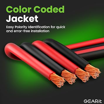 GEARit 10 Gauge Primary Wire CCA, 10 AWG Copper Clad Aluminum Power & Ground Battery Cable, 50 ft Each Black & Red Pair (100 ft Total) for Automotive, Car Audio, Trailer