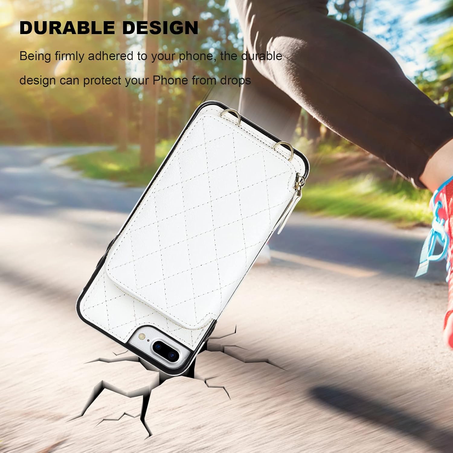 Bocasal Crossbody Wallet Case for iPhone 7/8 Plus, RFID Blocking PU Leather Zipper Handbag Purse Flip Cover, Kickstand Folio Case with Card Slots Holder Wrist Strap Lanyard 5.5 Inch (White)