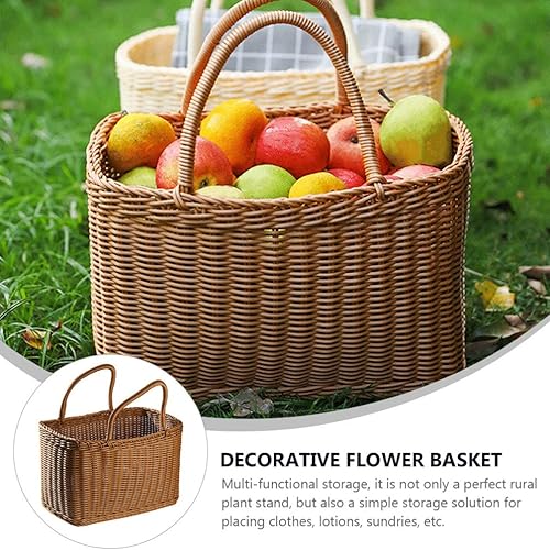 Miniatura 7 de VICASKY Cesta de recolección de flores tejidas con asa rectangular de mimbre de ratán para mujer, cesta de paja retro para dulces, cesta de flores
