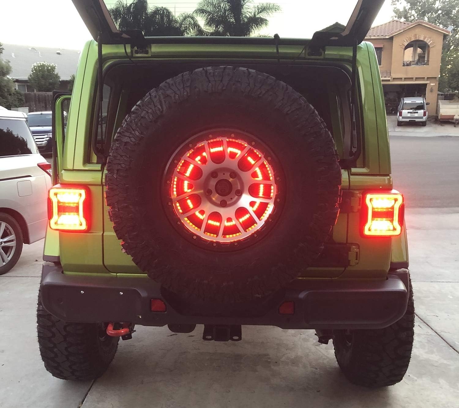 iJDMTOY Race Car Style Strobe/Flash Behind Spare Tire Mount Super Red 85-Diode LED Third Brake Light Kit Compatible With Jeep Wrangler JK JL TJ LJ YJ CJ (All Models)