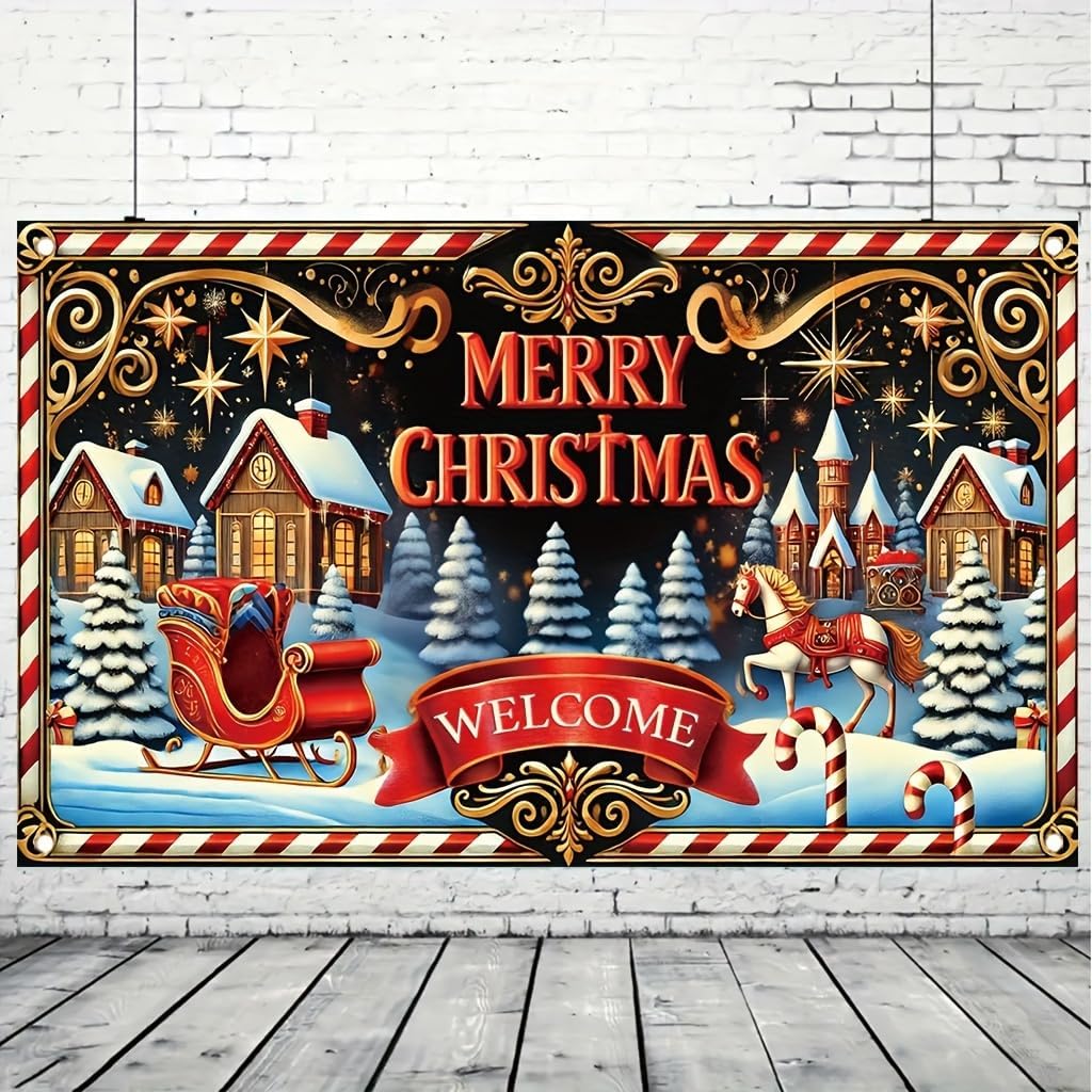 Christmas Party Decoration 71x43 Inch Merry Christmas Ball Ornament Pine ConeSnowflake Gift Box Holly Bell Holiday Scene ndoor Outdoor Xmas Celebration Decor