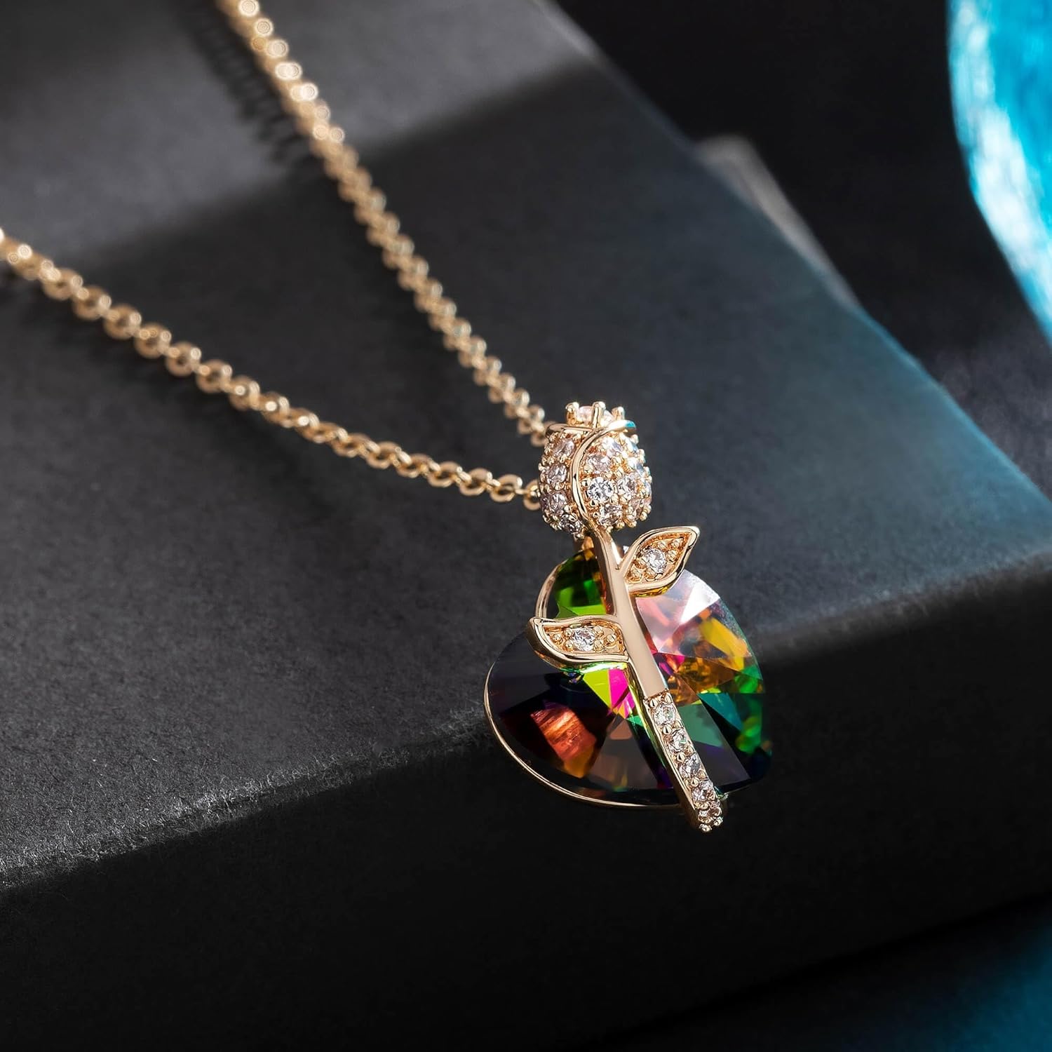 Austrian Crystal Heart Rose Flower Pendant Necklaces for Women Fashion 14K Gold Plated Dainty Necklace Hypoallergenic Jewelry - Image 5