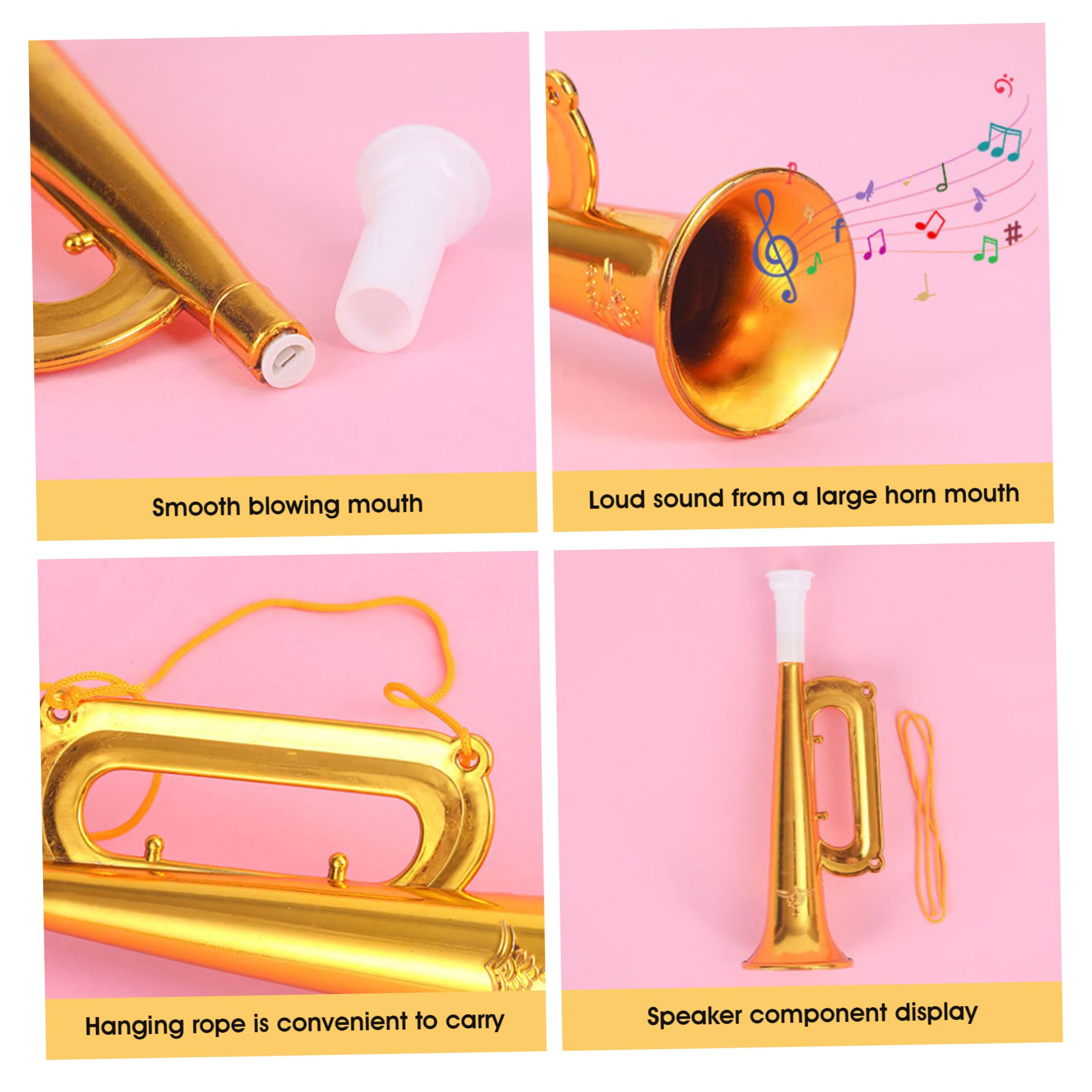 Trompette pour Enfants, 10 trompettes Jouets dorées, générateurs de Bruit en Plastique avec lanière pour fêtes et Jeux – Trompettes dorées