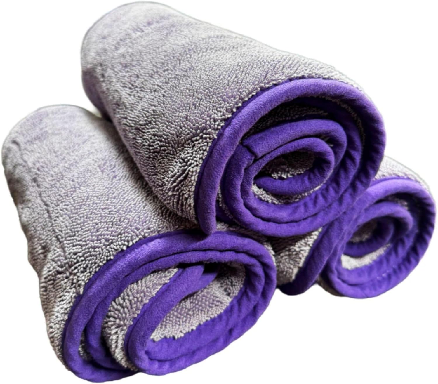 The Diva Rinseless V2 Car Drying Towel-16x20 inches, 1200 GSM Microfiber Twist Loop, Premium Korean Quality, Suede Edge Towel for Auto Detailing, Paint Safe, Purple - 3 Pack