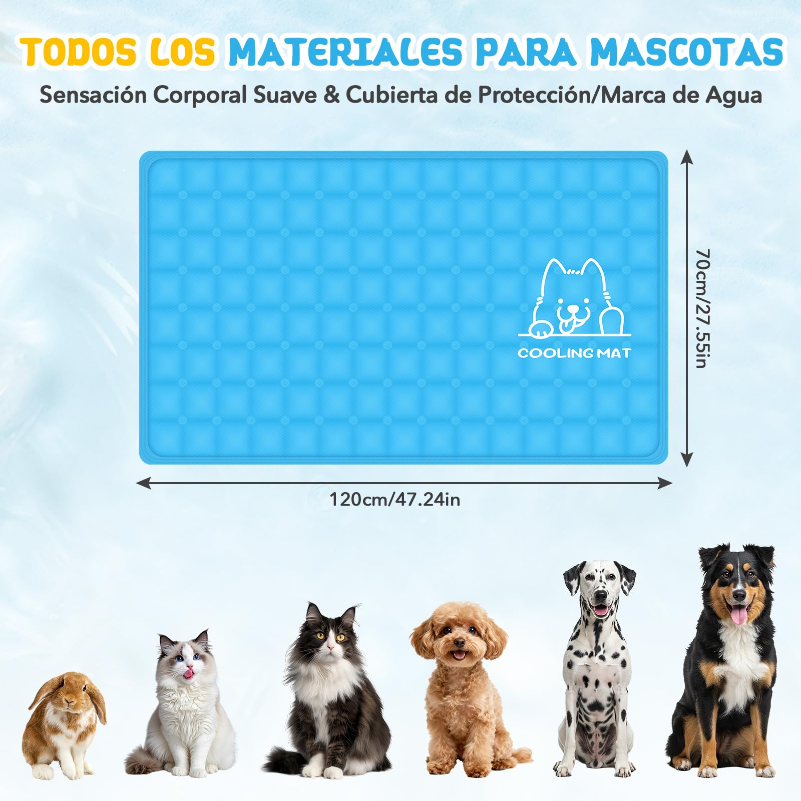 JONRRYIN Alfombrilla Refrescante para Perros y Gatos, 70x120cm Cama Auto-Refrigerante, Manta Fría Impermeable y Antideslizante, Plegable y Ligera para Interior, Exterior y Viaje, Azul (Estándar)