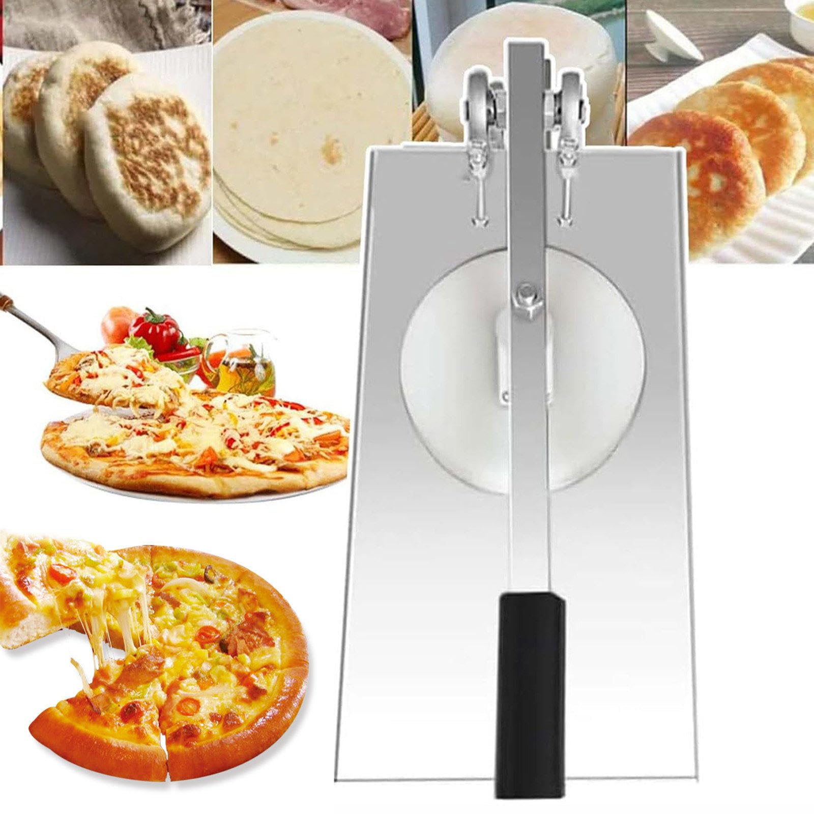 Rullo per impasto per pizza, in acciaio inox, spessore regolabile, per spremere pizza e pasta fatta in casa