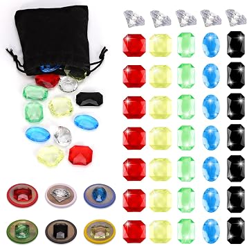 40 Pcs Board Game Gems 6 Styles Board Game Gemstones with Black Drawstring Bag Glass Gemstones Multicolor Pirate Treasure Gems for Adults 2-4 Players Family Party Gifts 30 Min Playtime