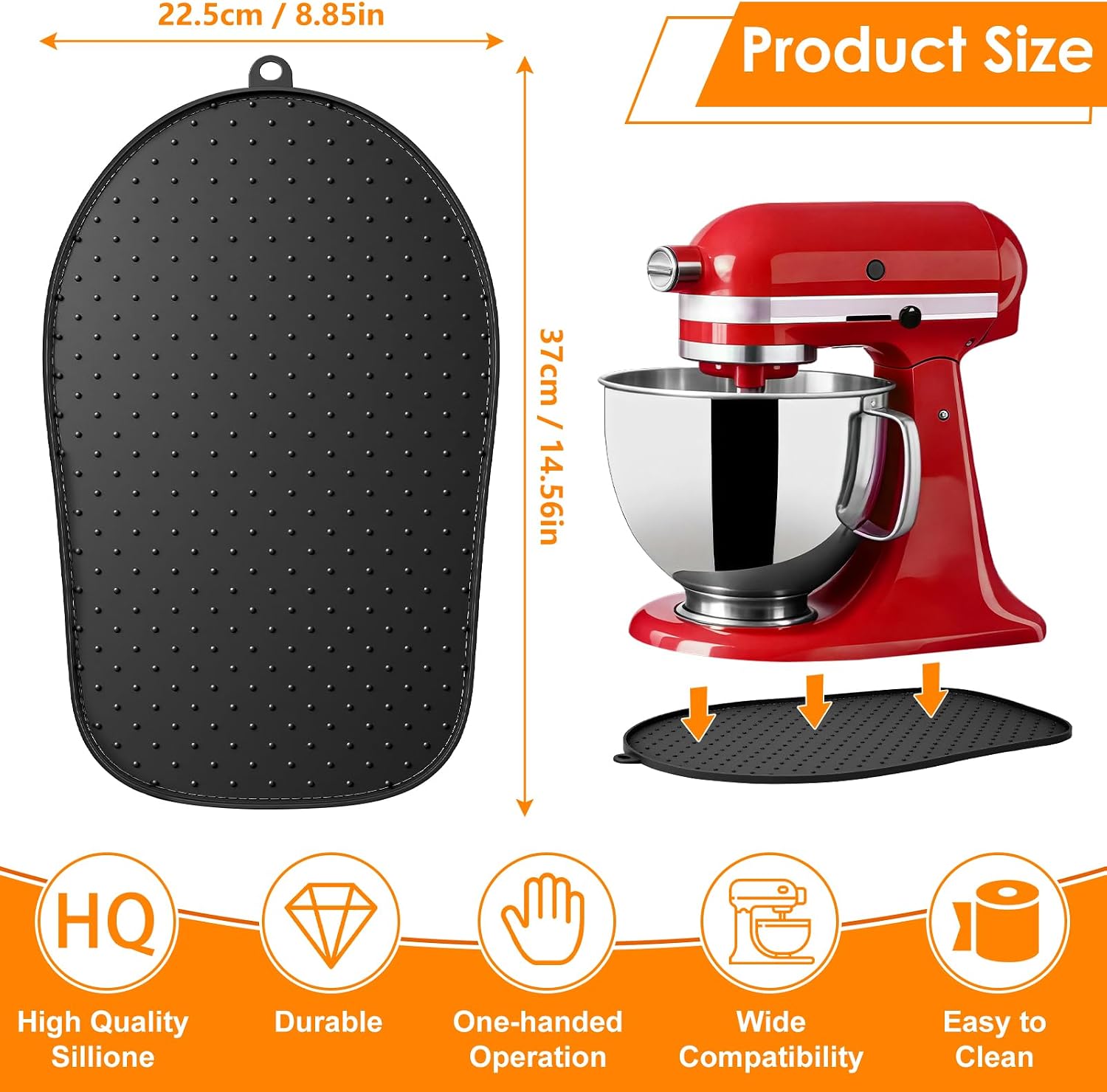 Dreamtop Mixer Slider Mat Compatible with Kitchen Aid 4.5-5 Qt Stand Mixer - Silicone Kitchen Counter Appliance Slider Mat Storage Mover Sliding Caddy (Black) image 2