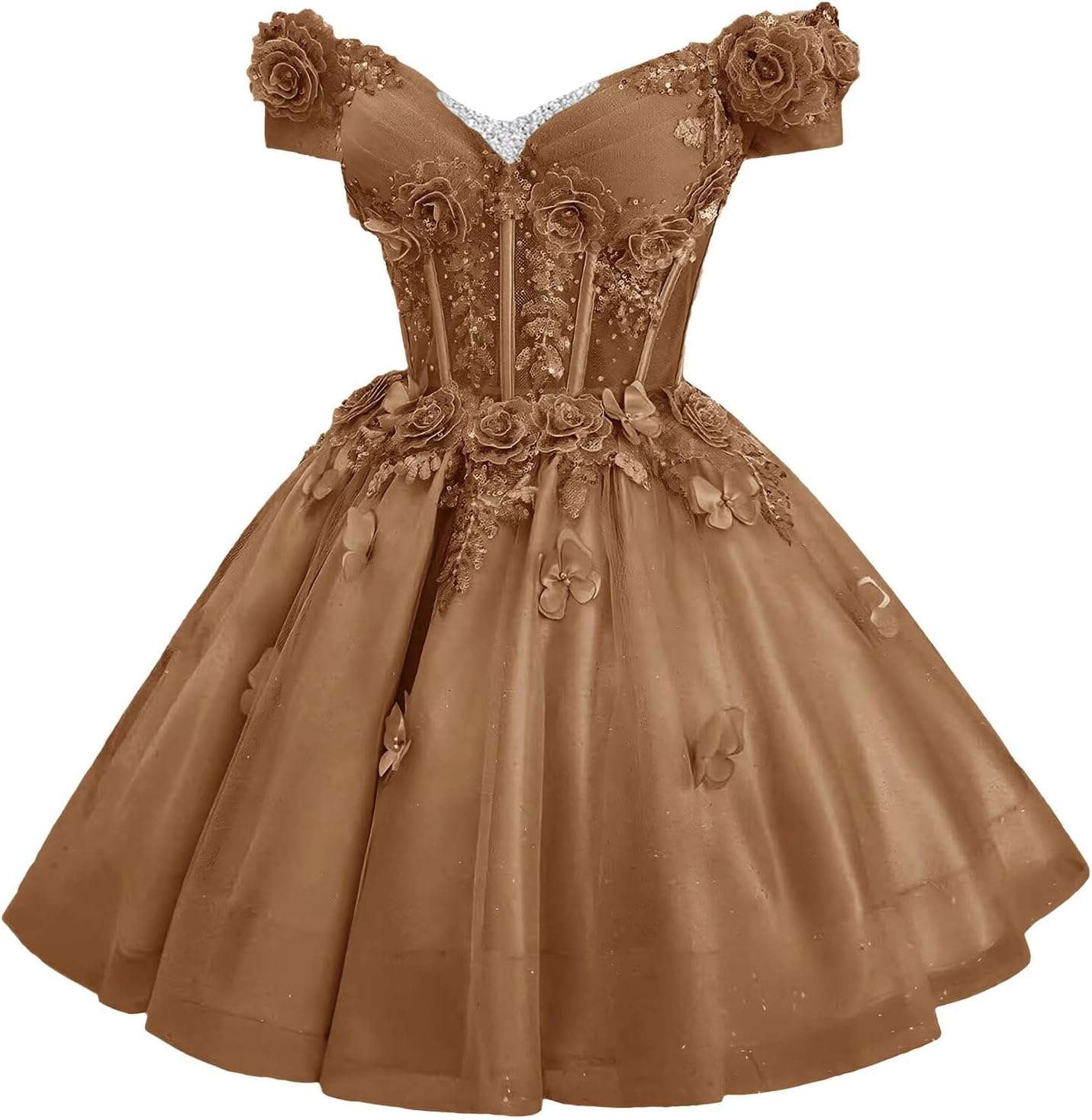 Tsbridal Glitter Tulle Homecoming Dress Short 3D Flowers Off Shoulder Beads DAMA Dresses for Quinceanera