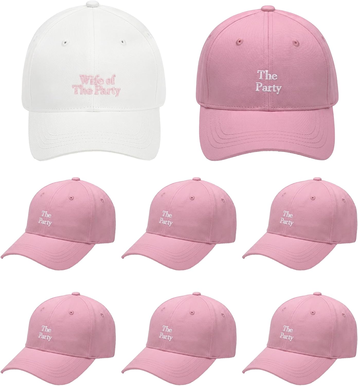 8 Pack Bachelorette Embroidered Hat,1 Wife of The Party and 7 The Party Cap for Wedding Gift