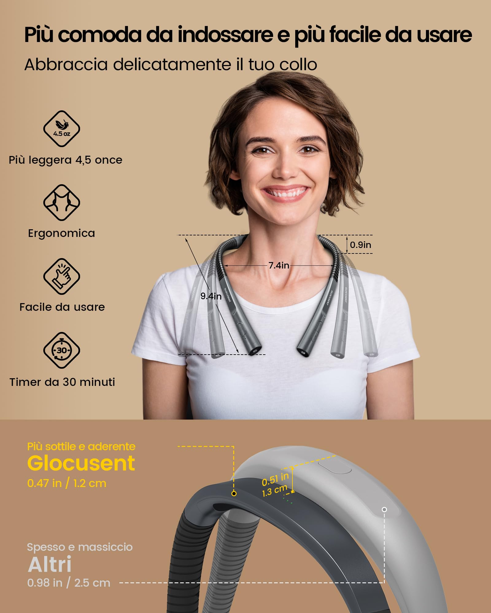 Glocusent Rinnovata LED Luce Lettura Collo, Luce per Lettura Libri a Letto, Timer 30min., 3 Colori & 3 Intensità Regolabili, Ricaricabile & Duratura, Ideale per Leggere, Sferruzzare, Riparare
