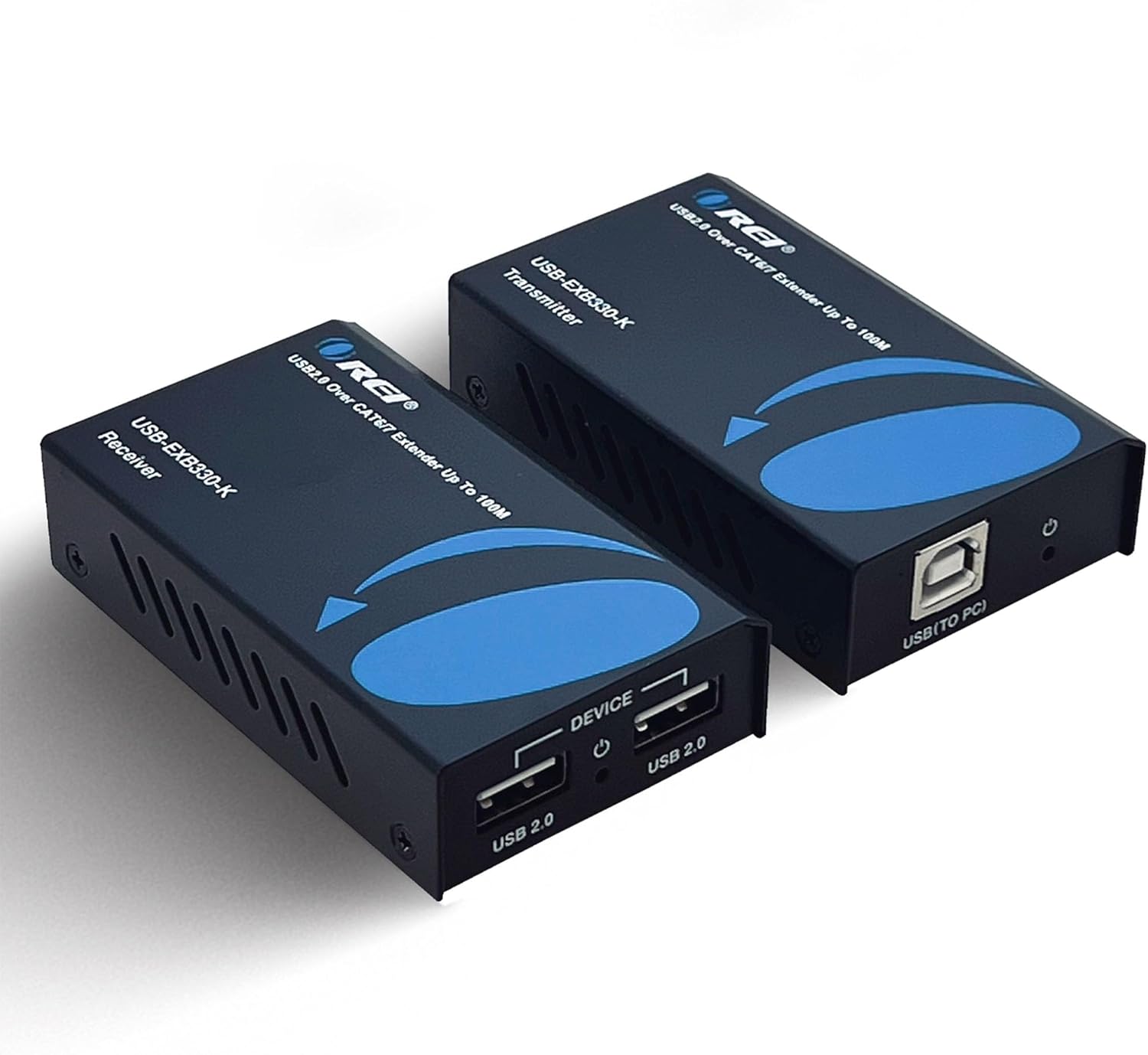 OREI USB Over Ethernet Extender Upto 330 Feet - Extends USB 2.0 Signals Over LAN Ethernet with 2 Ports - Power Over Cable, Long Distance Extension & Support for All Operating Systems (USB-EXB330-K)