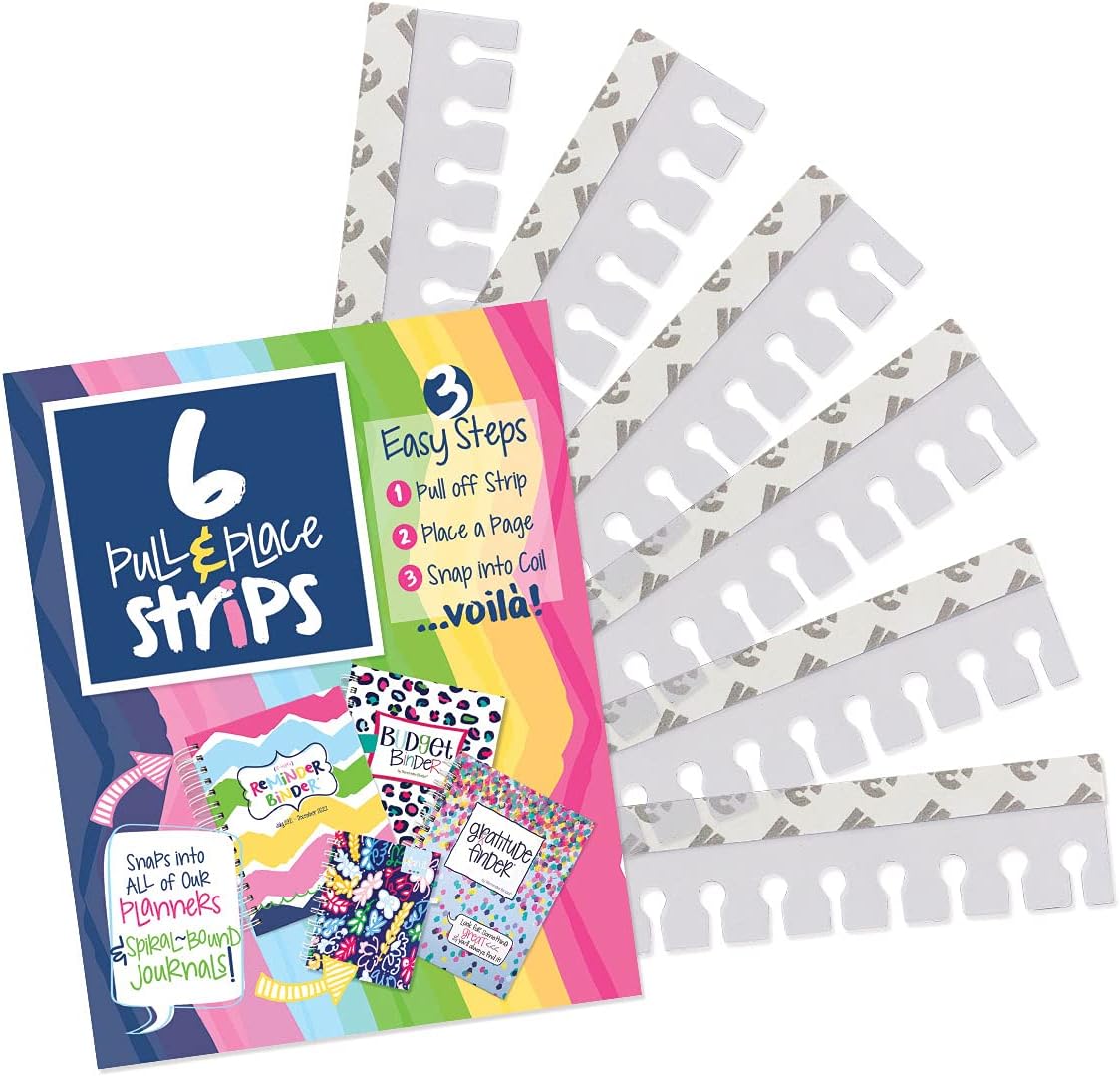 Pull & Place Snap-in Adhesive Strips (Pack of 6) | Designed to fit The Denise Albright Reminder Binder, Gratitude Finder and Budget Binder Spiral-Bound Planners